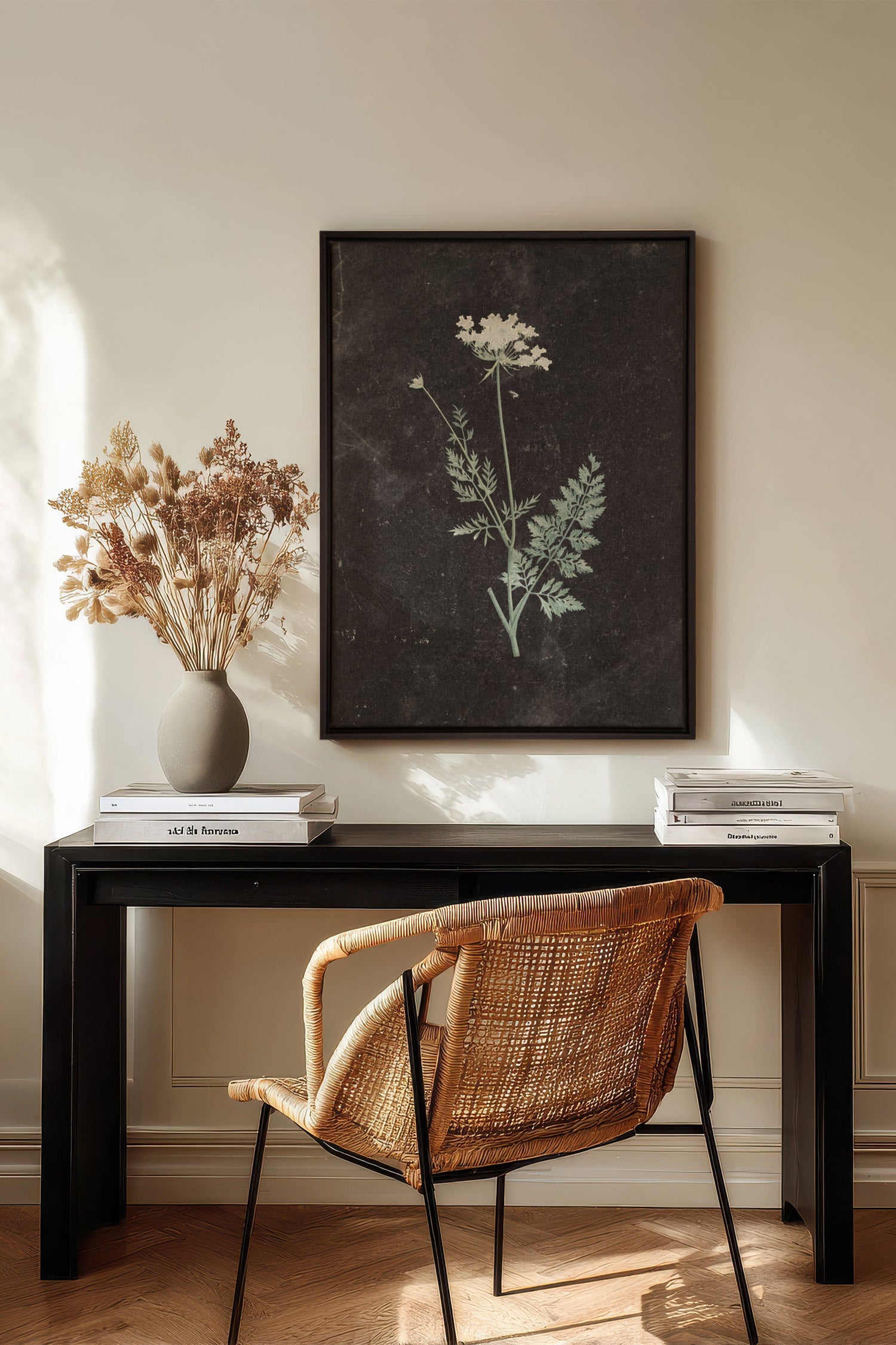 DENTELLE SAUVAGE, Work on stretched canvas, framed Black