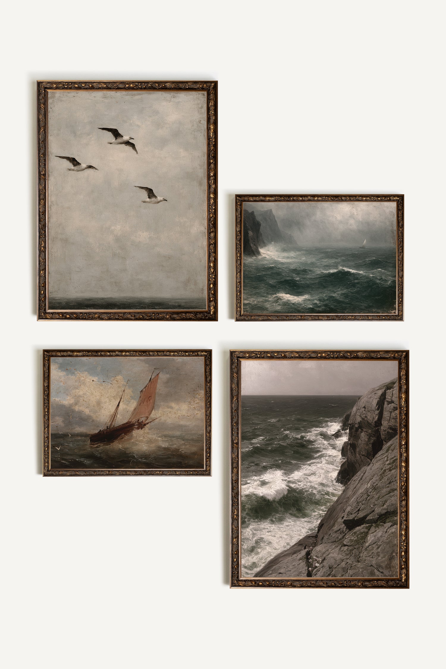 Vent du Nord Set, 4 works on rigid canvas, framed in bronze