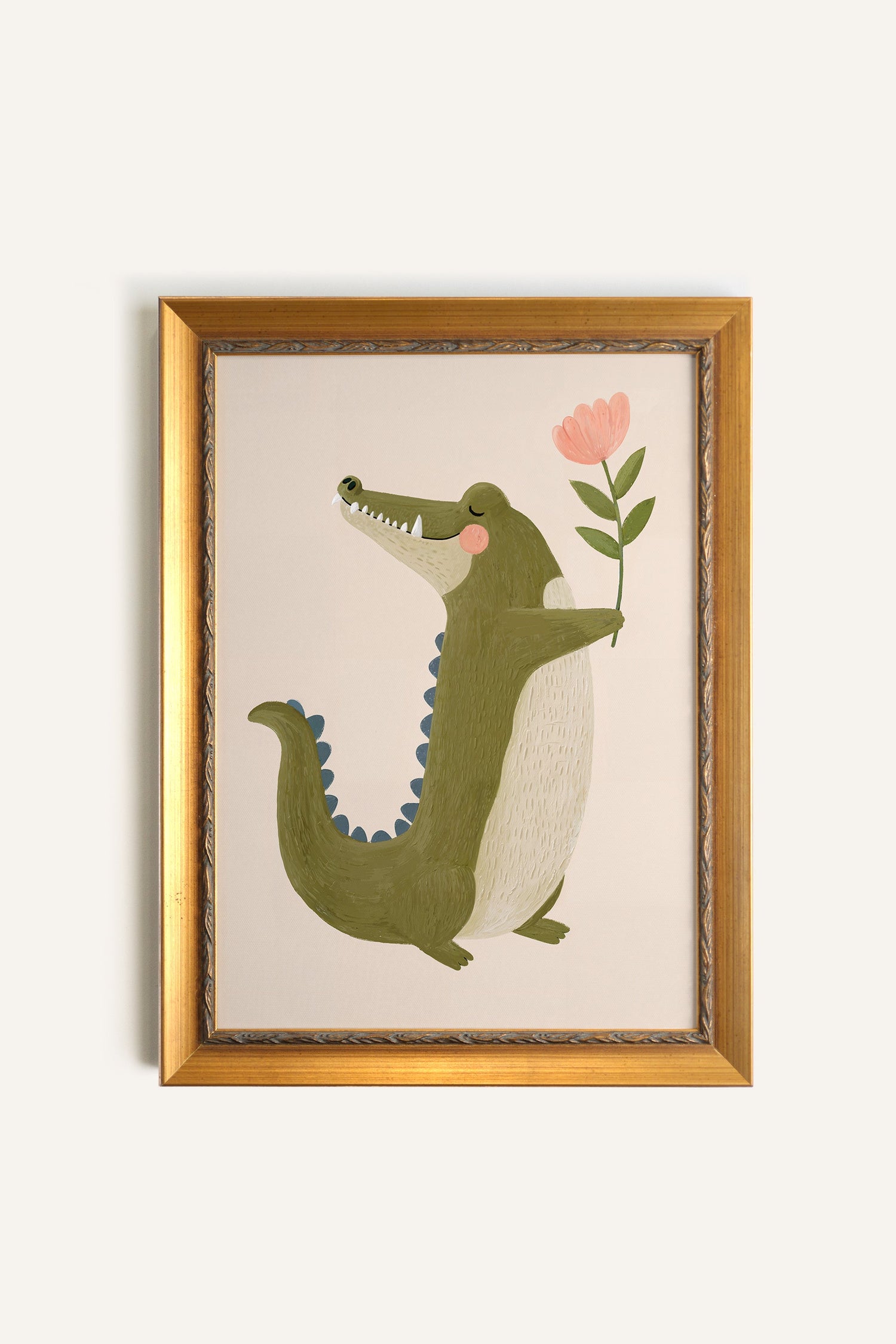 CROCODILE FLEURI, Artwork on rigid canvas, framed in Vintage Gold