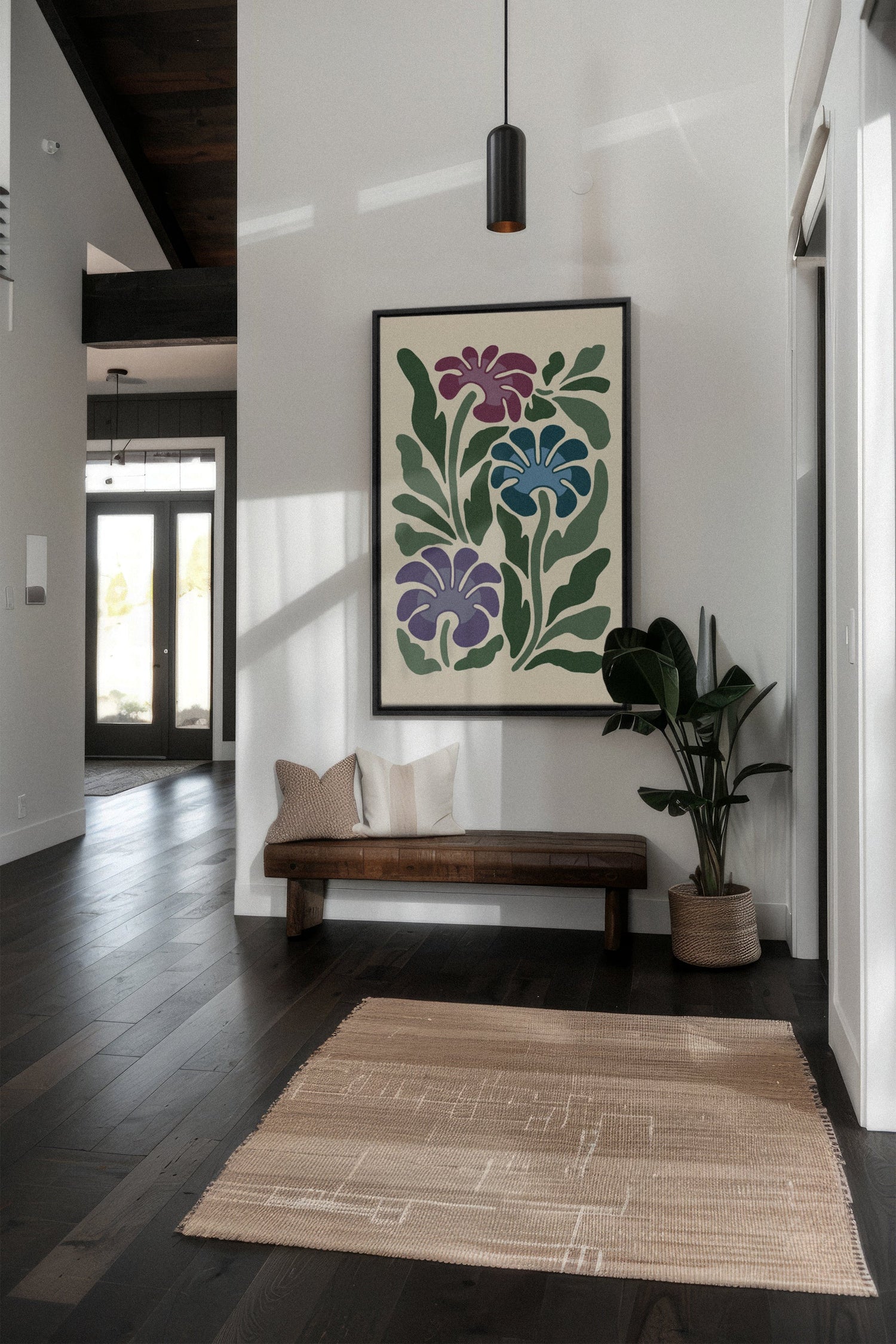 OLEKA CANVAS - MYSTIC AZURE BLOOMS, Oeuvre sur toile étirée, encadré Noir