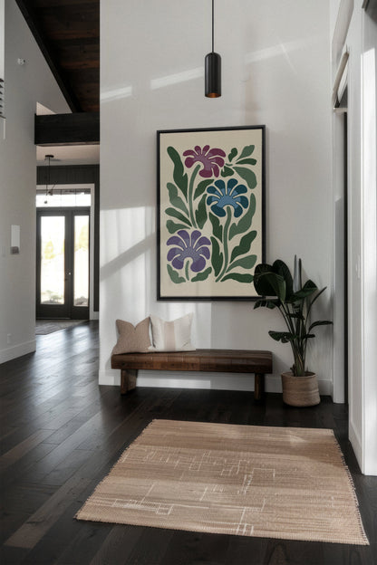 OLEKA CANVAS - MYSTIC AZURE BLOOMS, Oeuvre sur toile étirée, encadré Noir