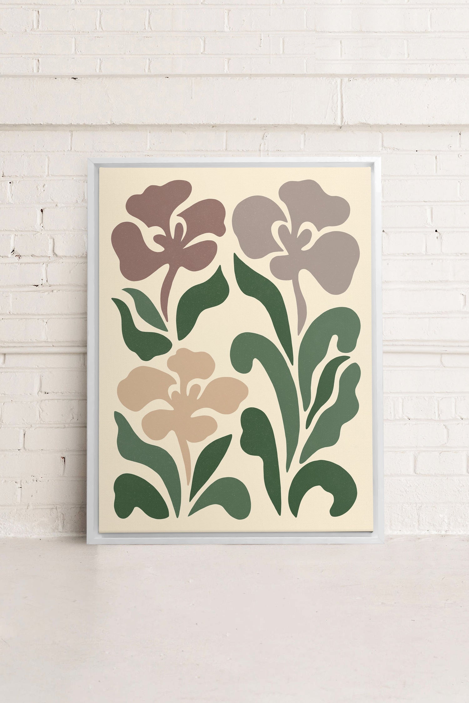 OLEKA CANVAS - BEIGE PETALS, Oeuvre sur toile étirée, encadré Blanc