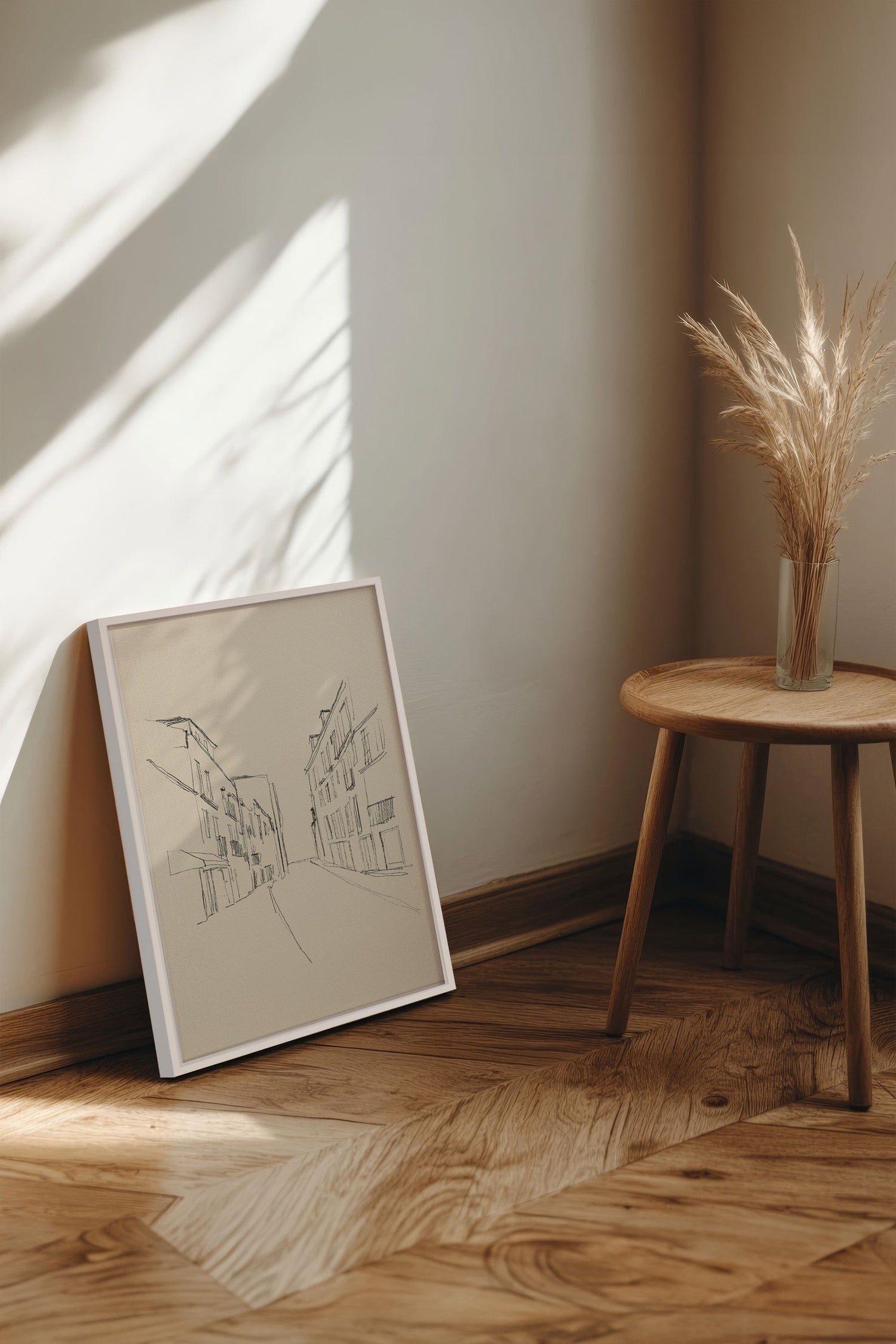 OLEKA CANVAS - ESQUISSE URBAINE, Oeuvre sur toile étirée, encadré Blanc