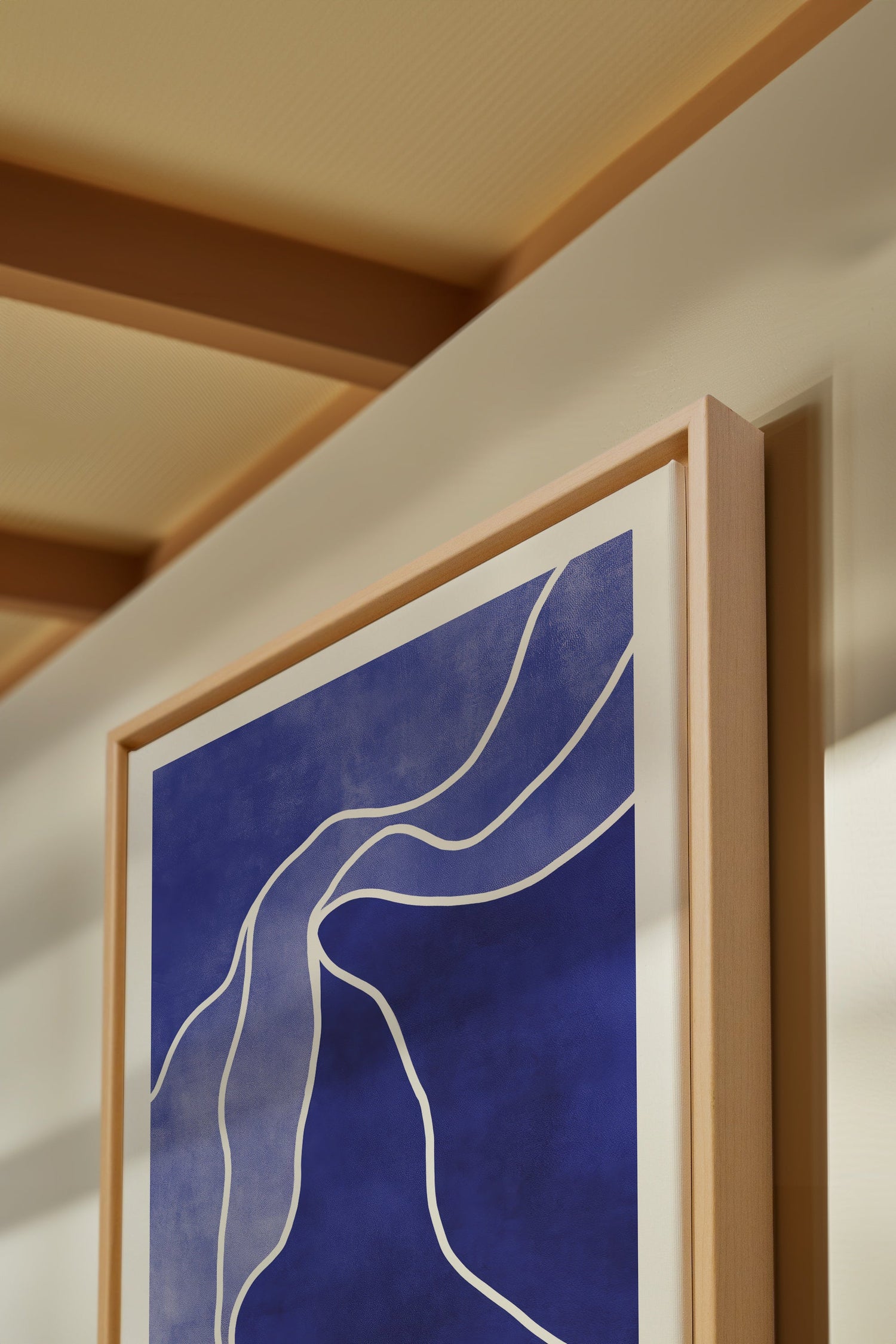 OLEKA CANVAS - REFLET INDIGO, Oeuvre sur toile étirée, encadré Naturel Clair
