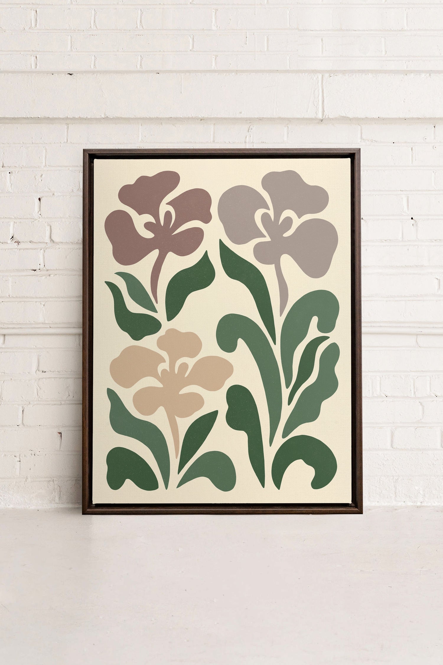 OLEKA CANVAS - BEIGE PETALS, Oeuvre sur toile étirée, encadré Brun Noyer