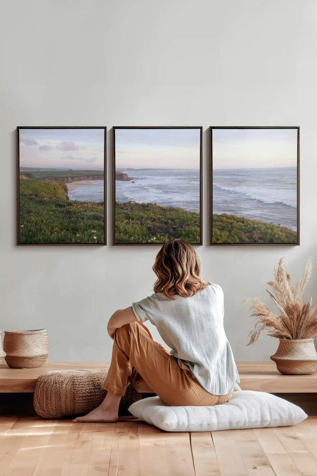 OCEANFOLD TRIO, 3 Oeuvres sur toile étirée, encadré Brun Noyer