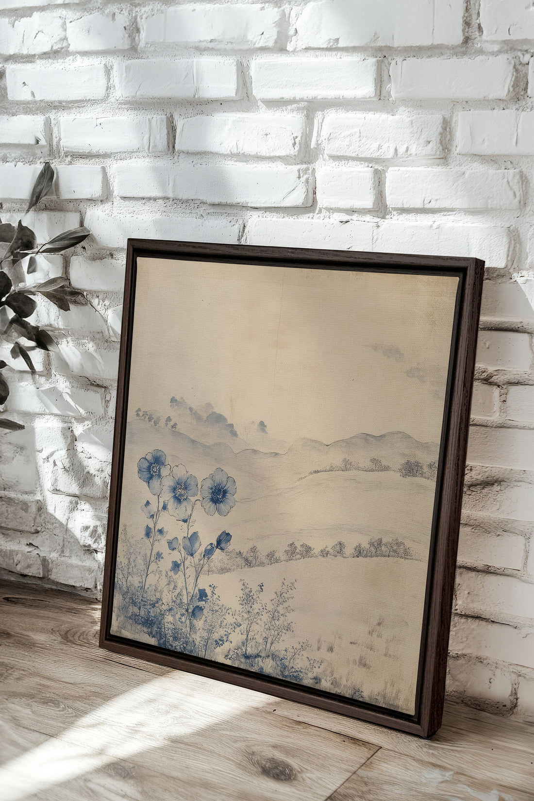 OLEKA CANVAS - FLORAL HILLS, Oeuvre sur toile étirée, encadré Brun Noyer