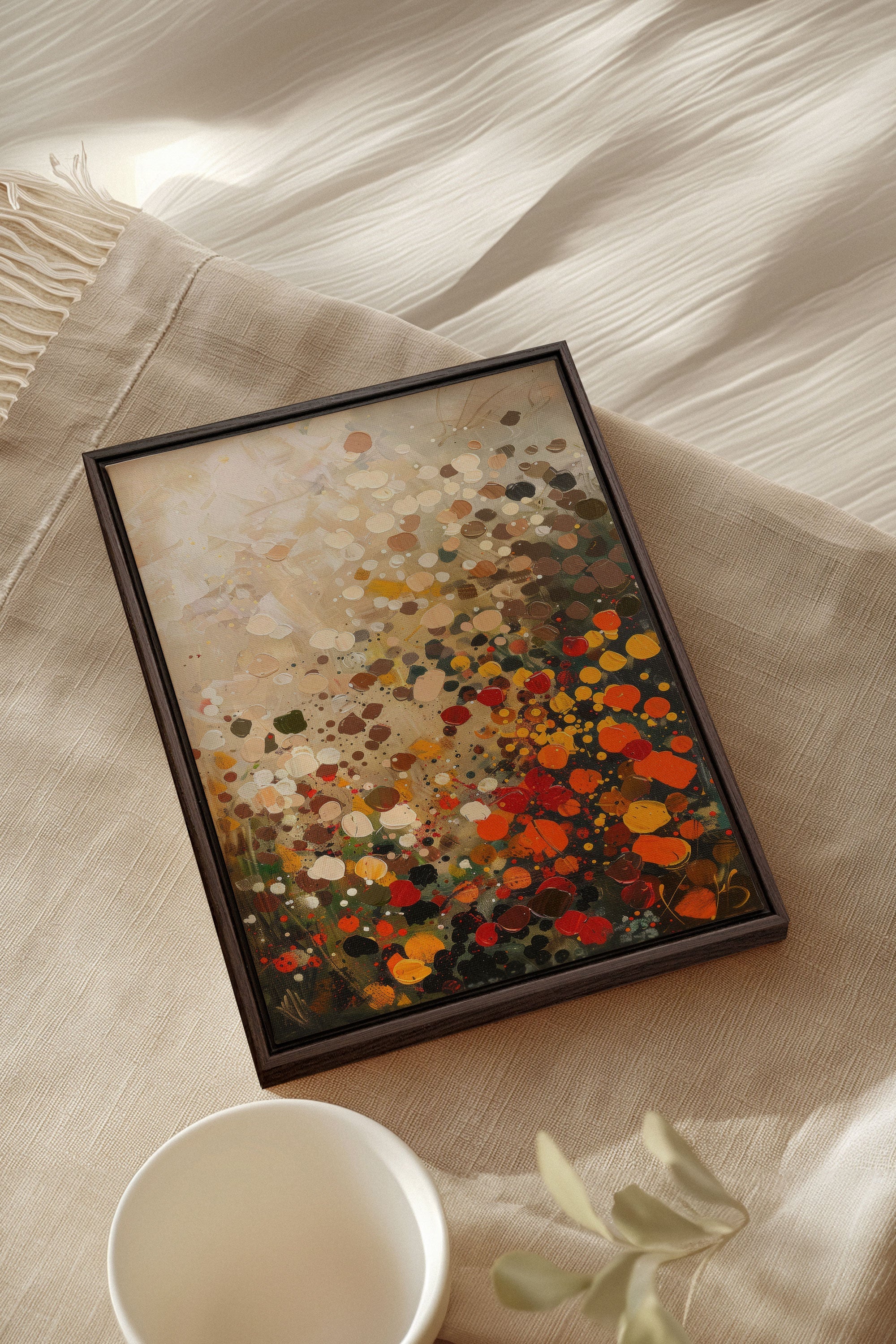 OLEKA CANVAS - EARTH &amp; FIRE, Oeuvre sur toile étirée, encadré Brun Noyer