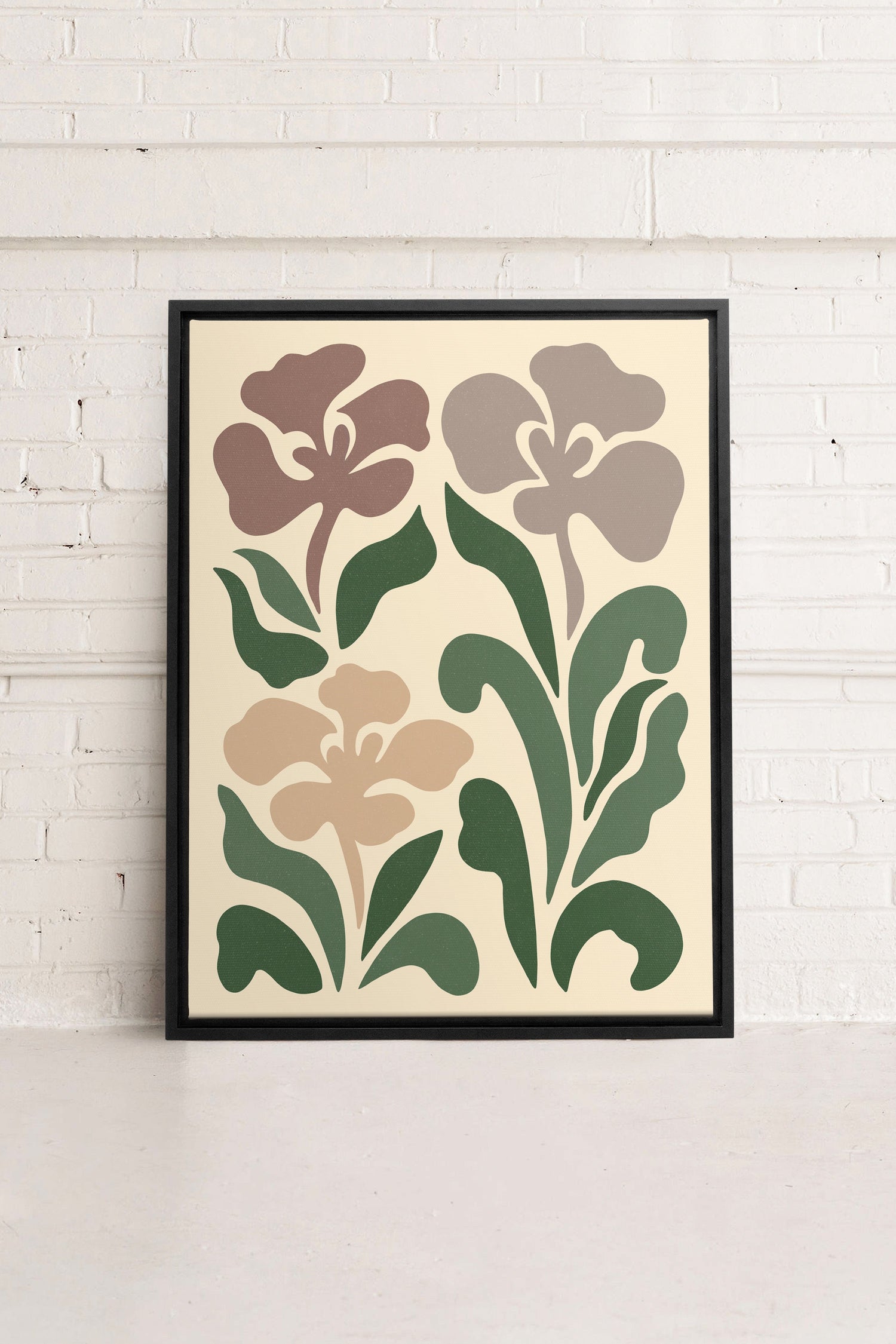 OLEKA CANVAS - BEIGE PETALS, Oeuvre sur toile étirée, encadré Noir