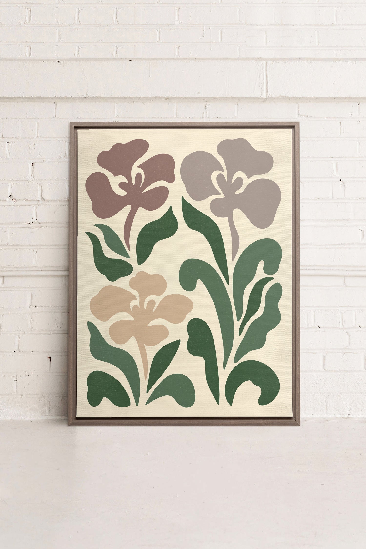 OLEKA CANVAS - BEIGE PETALS, Oeuvre sur toile étirée, encadré Brun Chêne