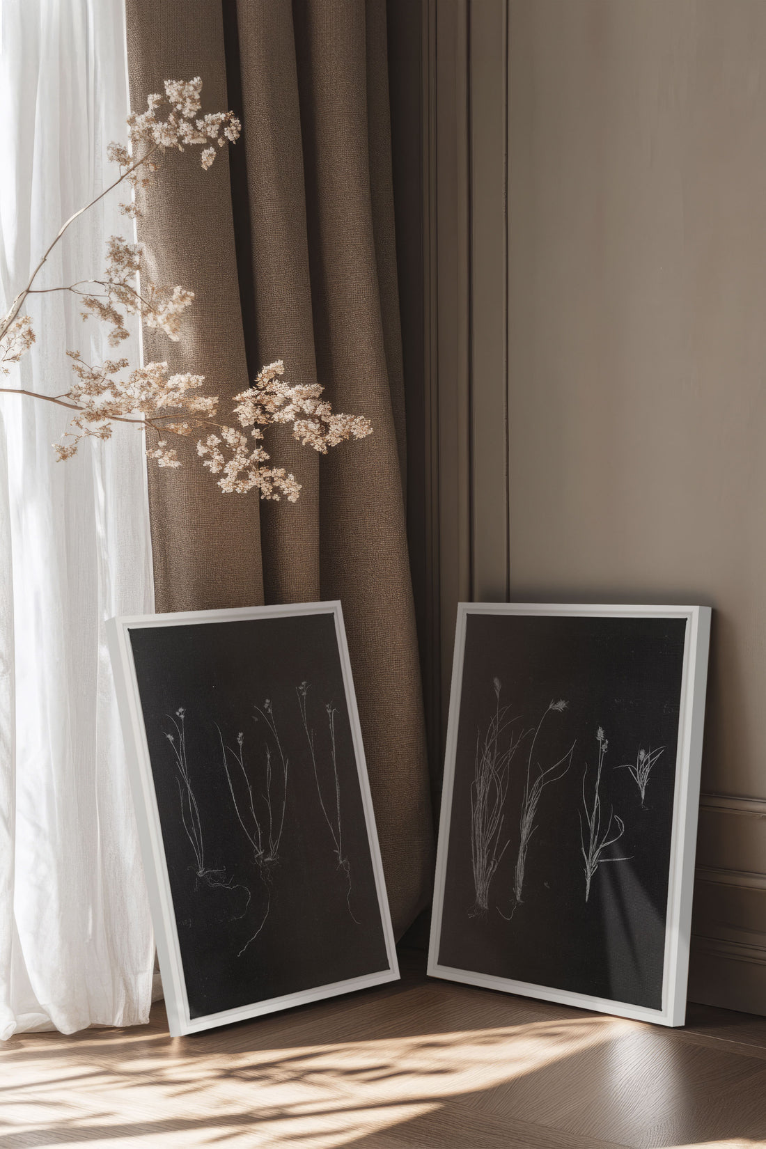 DUO TRACES DE VIE, 2 Oeuvres sur toile étirée, encadré Blanc