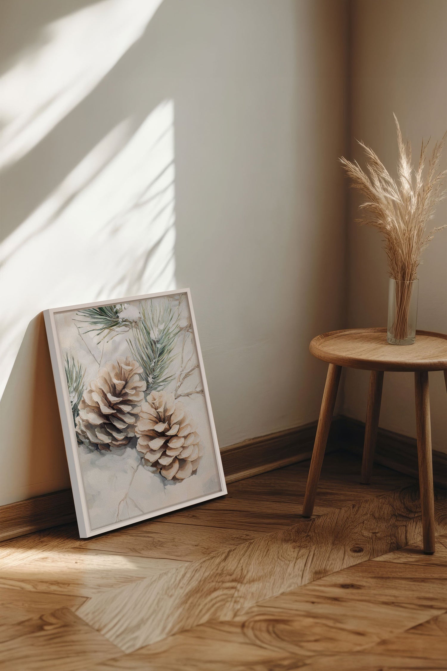 OLEKA CANVAS - ÉCLATS DE GIVRE, Oeuvre sur toile étirée, encadré Blanc