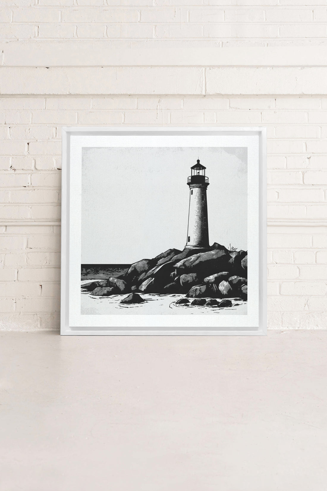 ROCKY SHORE LIGHT, Oeuvre sur toile étirée, encadré Blanc