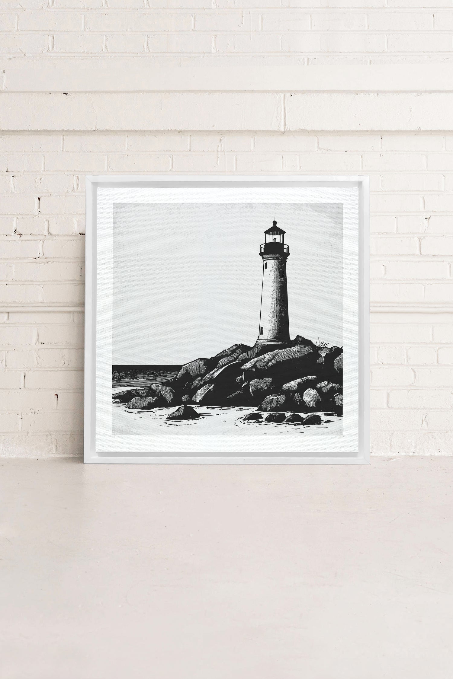 ROCKY SHORE LIGHT, Oeuvre sur toile étirée, encadré Blanc