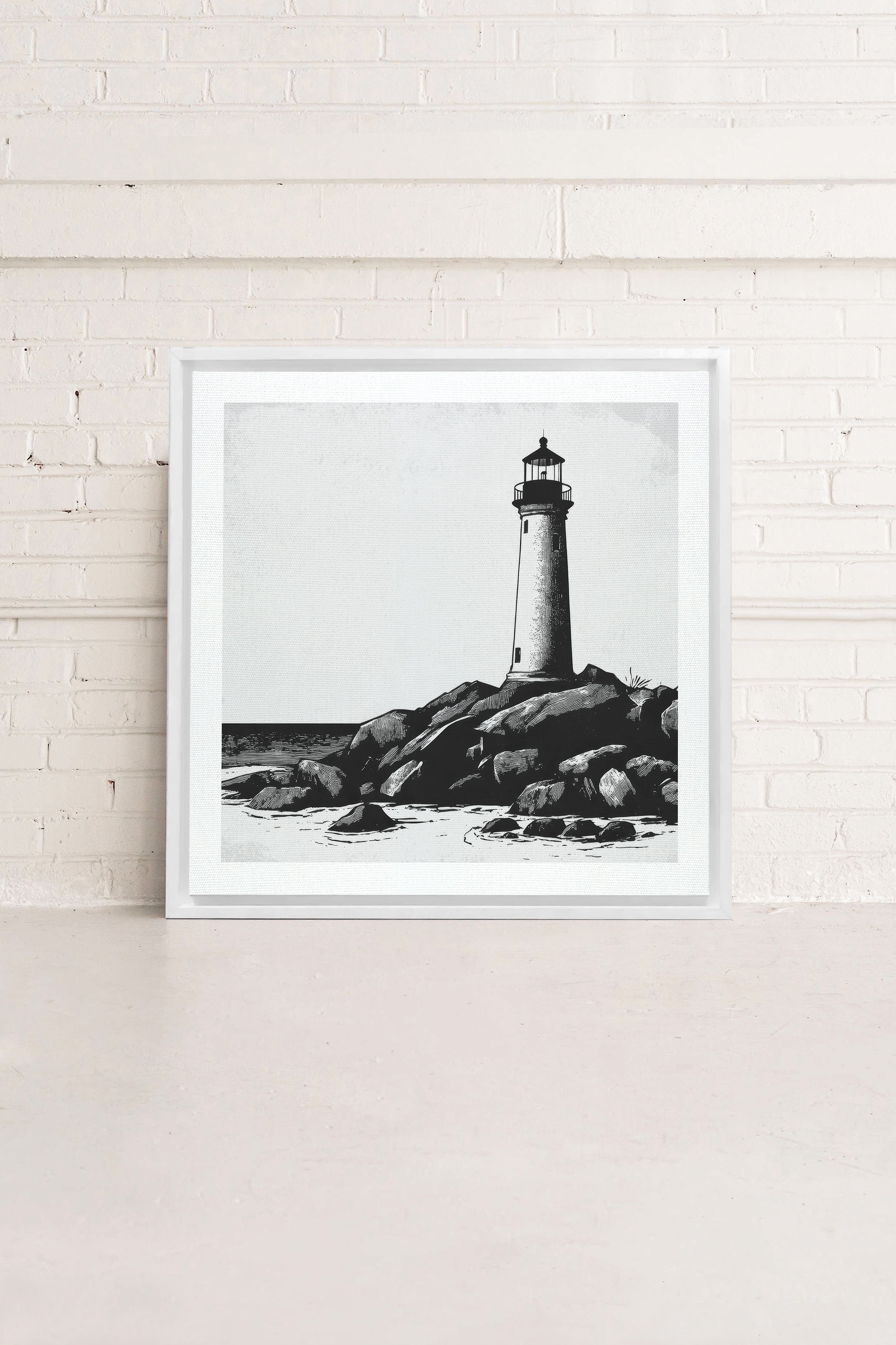 ROCKY SHORE LIGHT, Oeuvre sur toile étirée, encadré Blanc