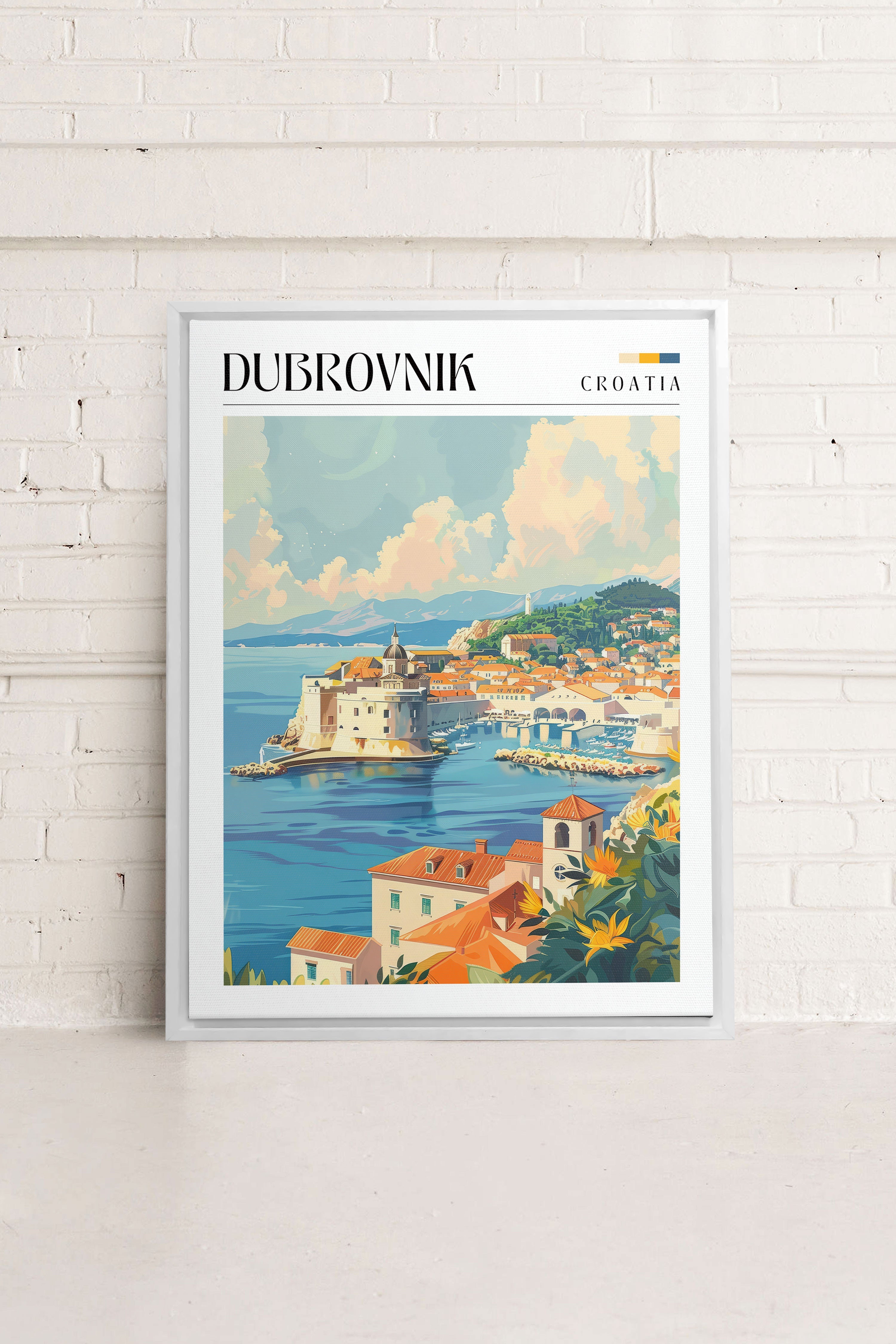 OLEKA CANVAS - Dubrovnik, Oeuvre sur toile étirée, encadré Blanc