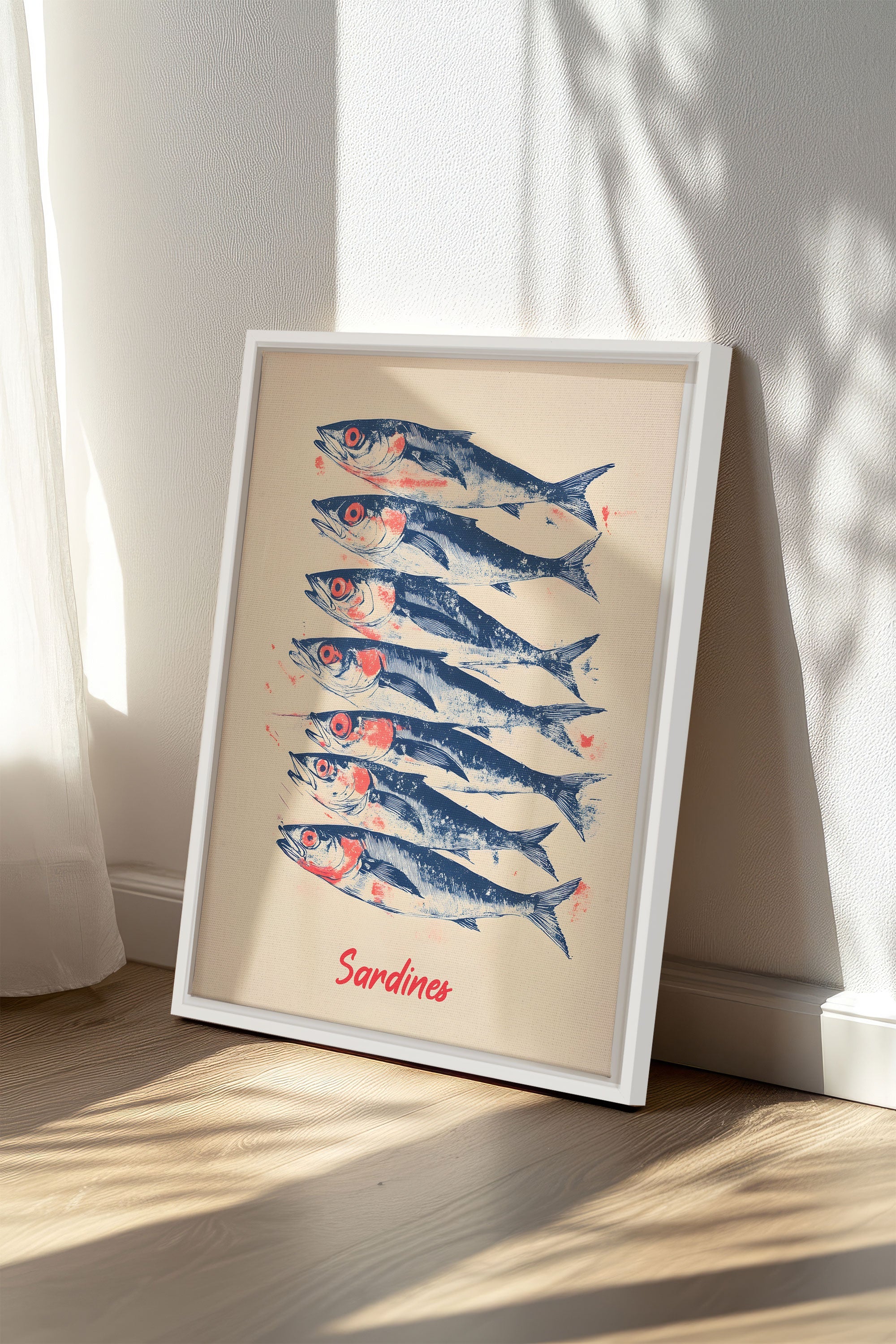 OLEKA CANVAS - SARDINES, Oeuvre sur toile étirée, encadré Blanc
