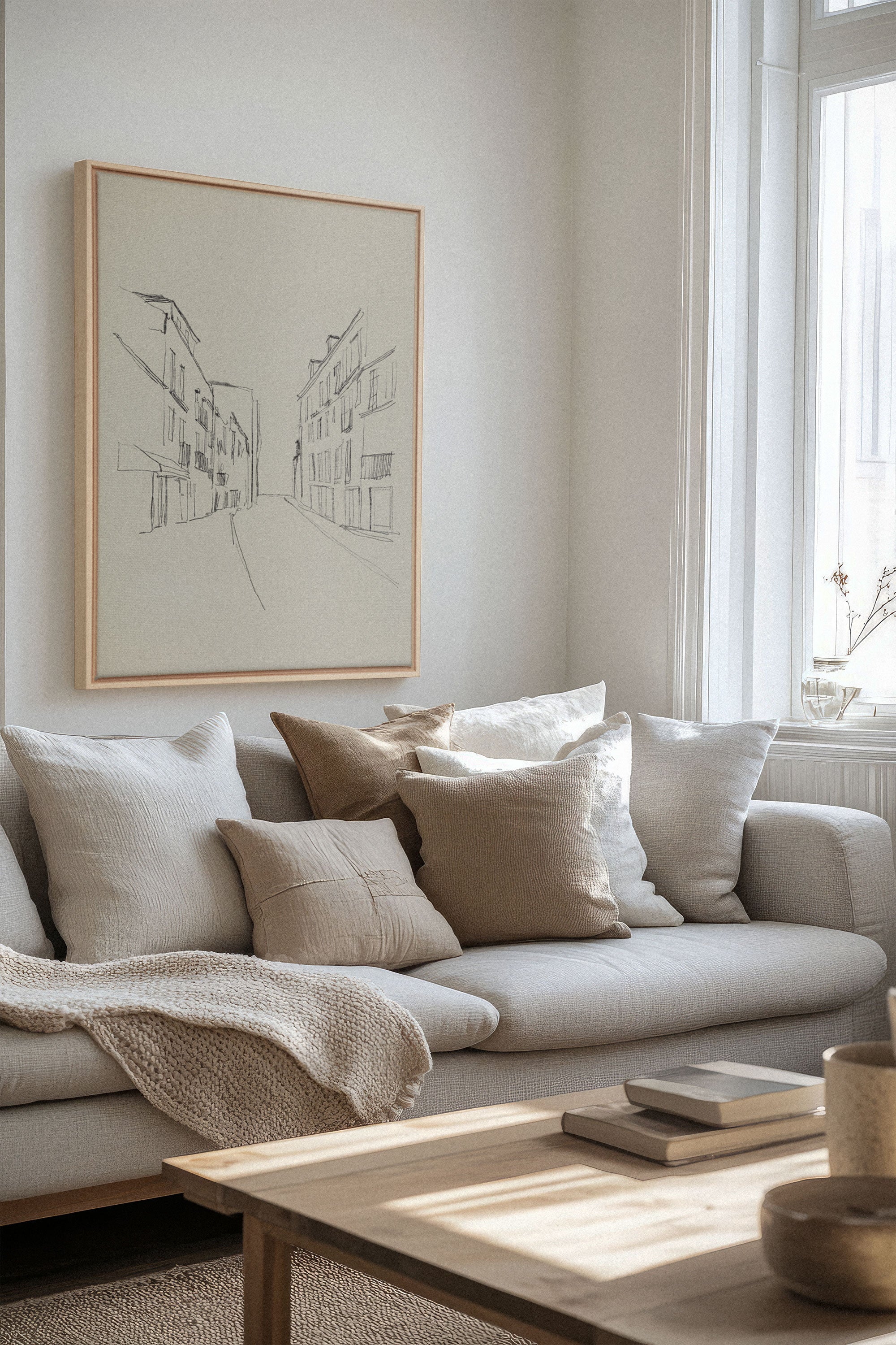 OLEKA CANVAS - ESQUISSE URBAINE, Oeuvre sur toile étirée, encadré Naturel Clair