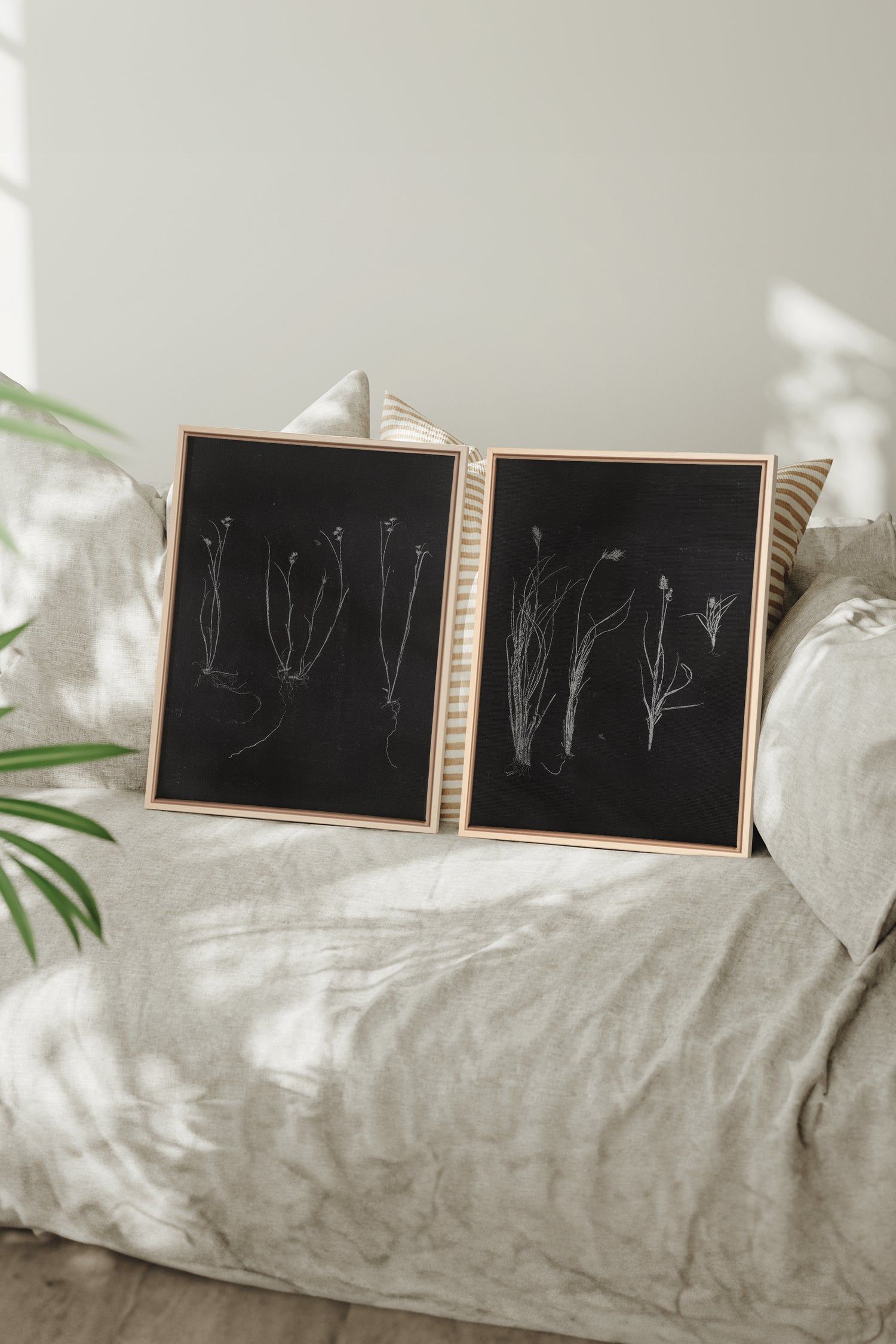 DUO TRACES DE VIE, 2 Oeuvres sur toile étirée, encadré Naturel Clair