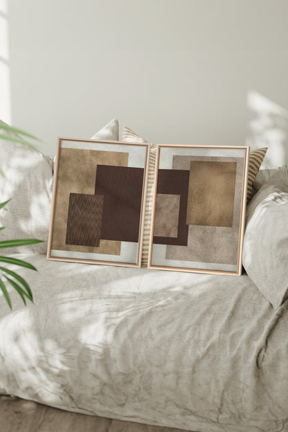 RUST &amp; LEATHER DUO, 2 Artworks on stretched canvas, framed Natural Light