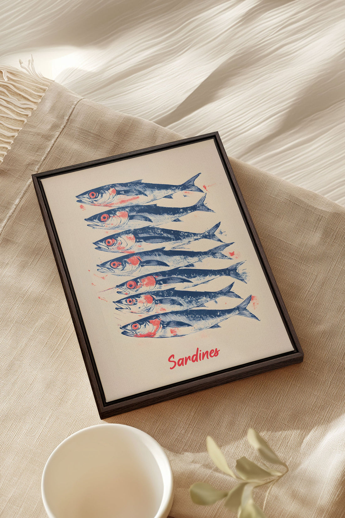 OLEKA CANVAS - SARDINES, Oeuvre sur toile étirée, encadré Brun Noyer