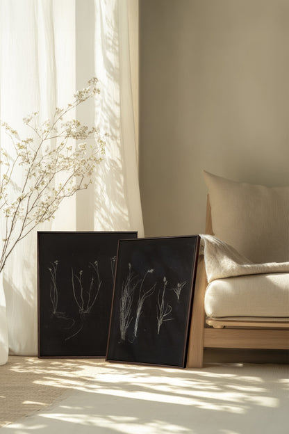 DUO TRACES DE VIE, 2 Oeuvres sur toile étirée, encadré Brun Noyer