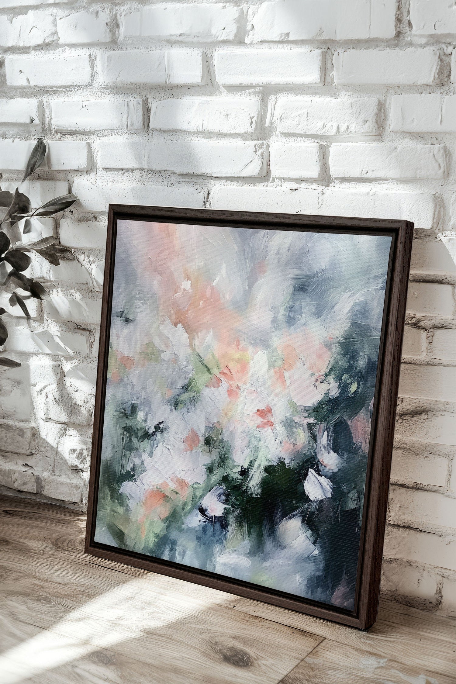 OLEKA CANVAS - BLUSH HARMONY, Oeuvre sur toile étirée, encadré Brun Noyer