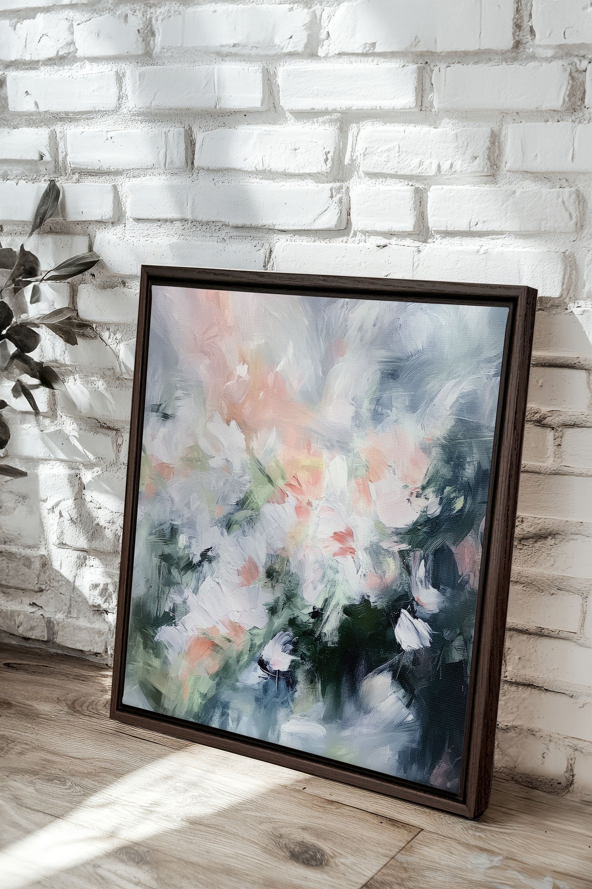 OLEKA CANVAS - BLUSH HARMONY, Oeuvre sur toile étirée, encadré Brun Noyer