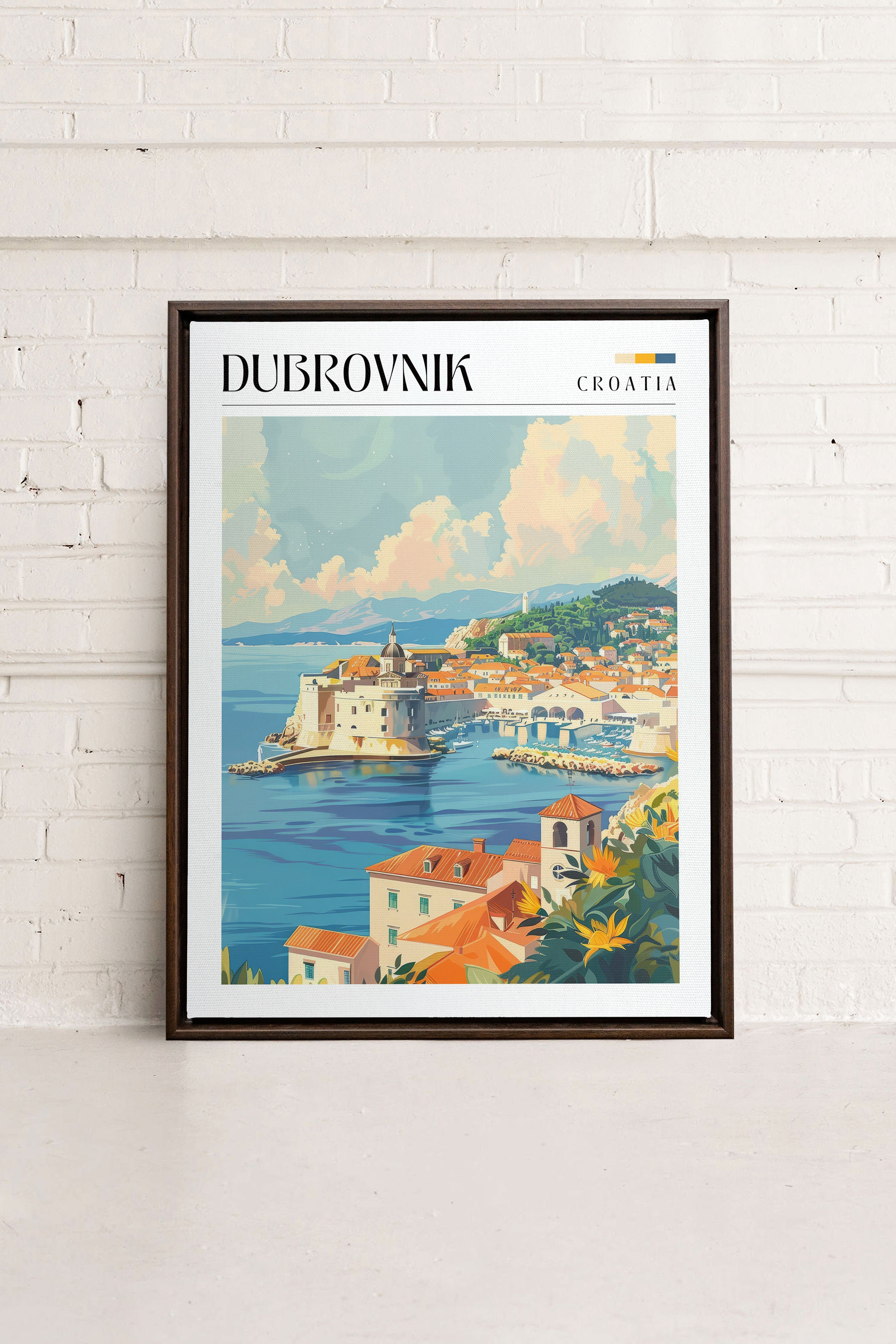 OLEKA CANVAS - Dubrovnik, Oeuvre sur toile étirée, encadré Brun Noyer