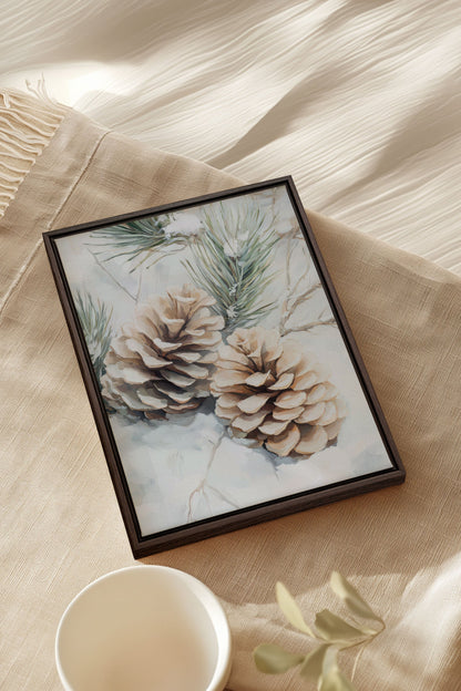 OLEKA CANVAS - ÉCLATS DE GIVRE, Oeuvre sur toile étirée, encadré Brun Noyer