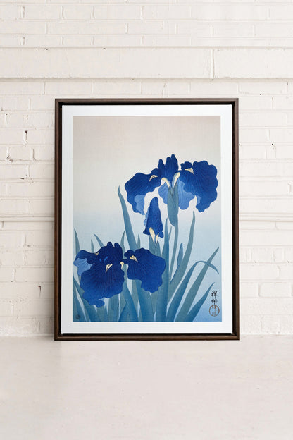 OLEKA CANVAS - IRIS FLOWERS, Oeuvre sur toile étirée, encadré Brun Noyer