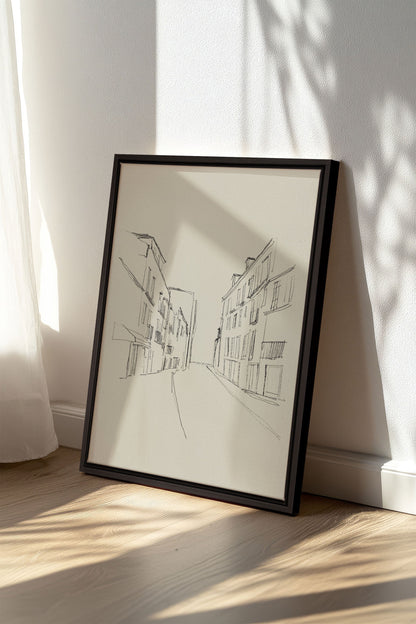 OLEKA CANVAS - ESQUISSE URBAINE, Oeuvre sur toile étirée, encadré Noir