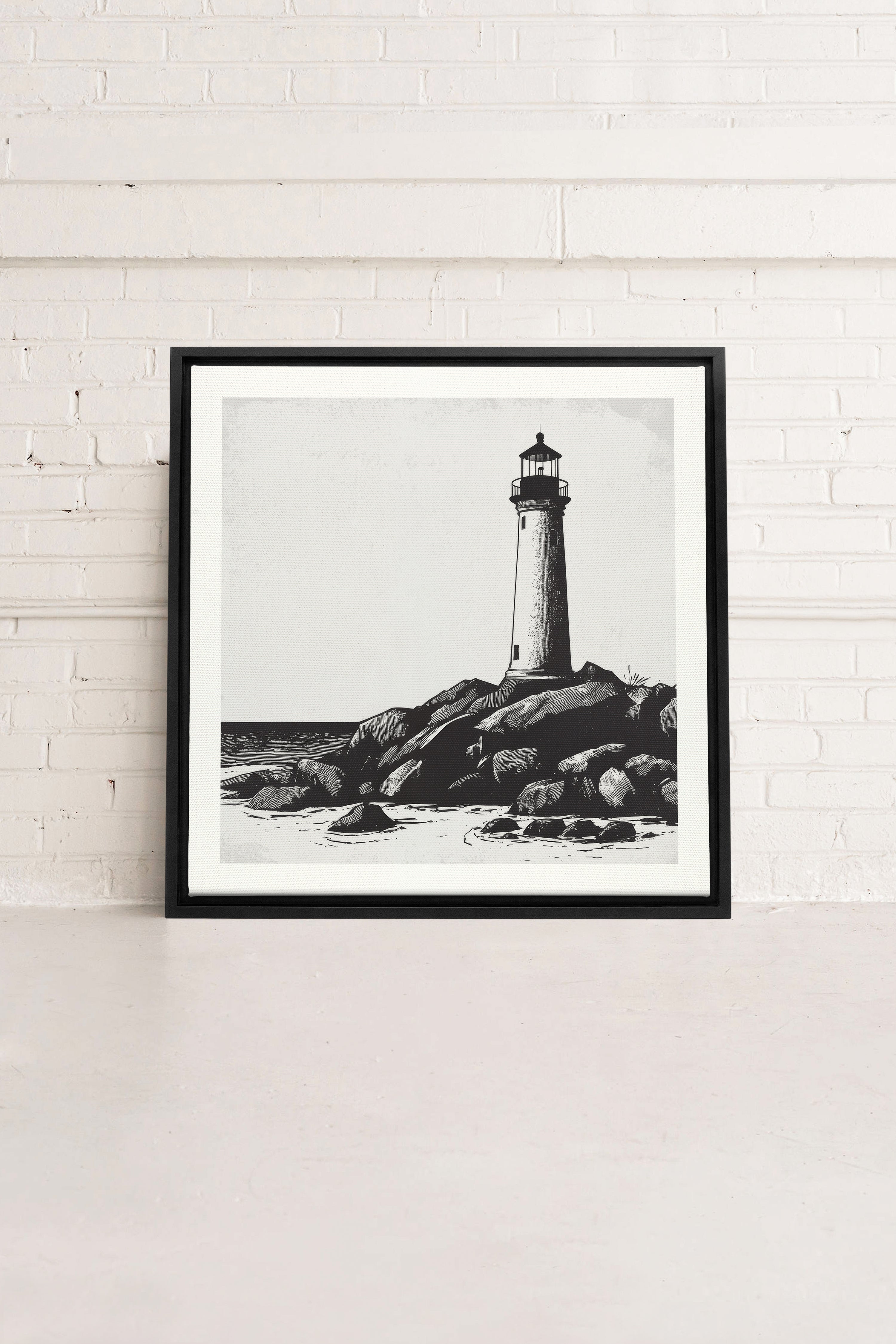 ROCKY SHORE LIGHT, Oeuvre sur toile étirée, encadré Noir