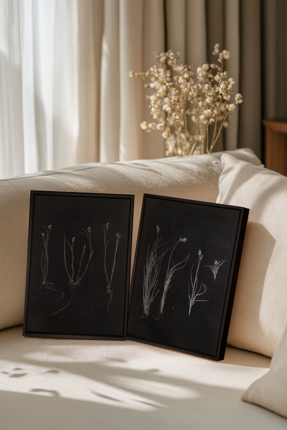 DUO TRACES DE VIE, 2 Oeuvres sur toile étirée, encadré Noir