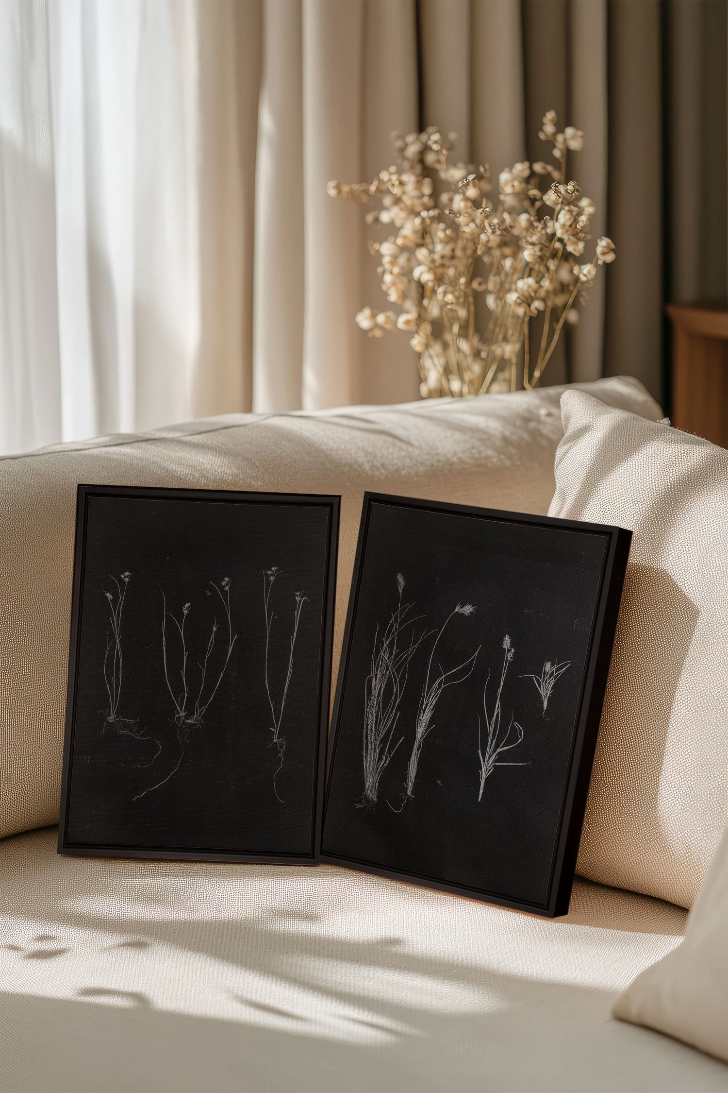 DUO TRACES DE VIE, 2 Oeuvres sur toile étirée, encadré Noir