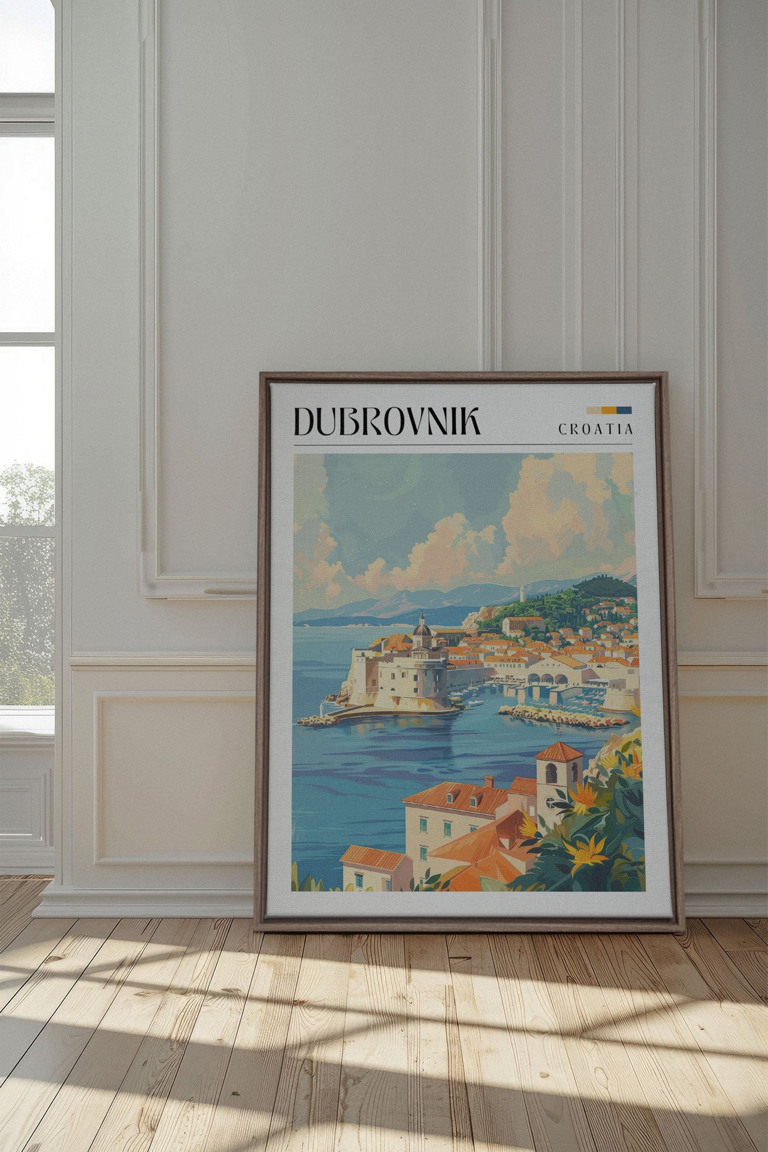 OLEKA CANVAS - Dubrovnik, Oeuvre sur toile étirée, encadré Brun Chêne