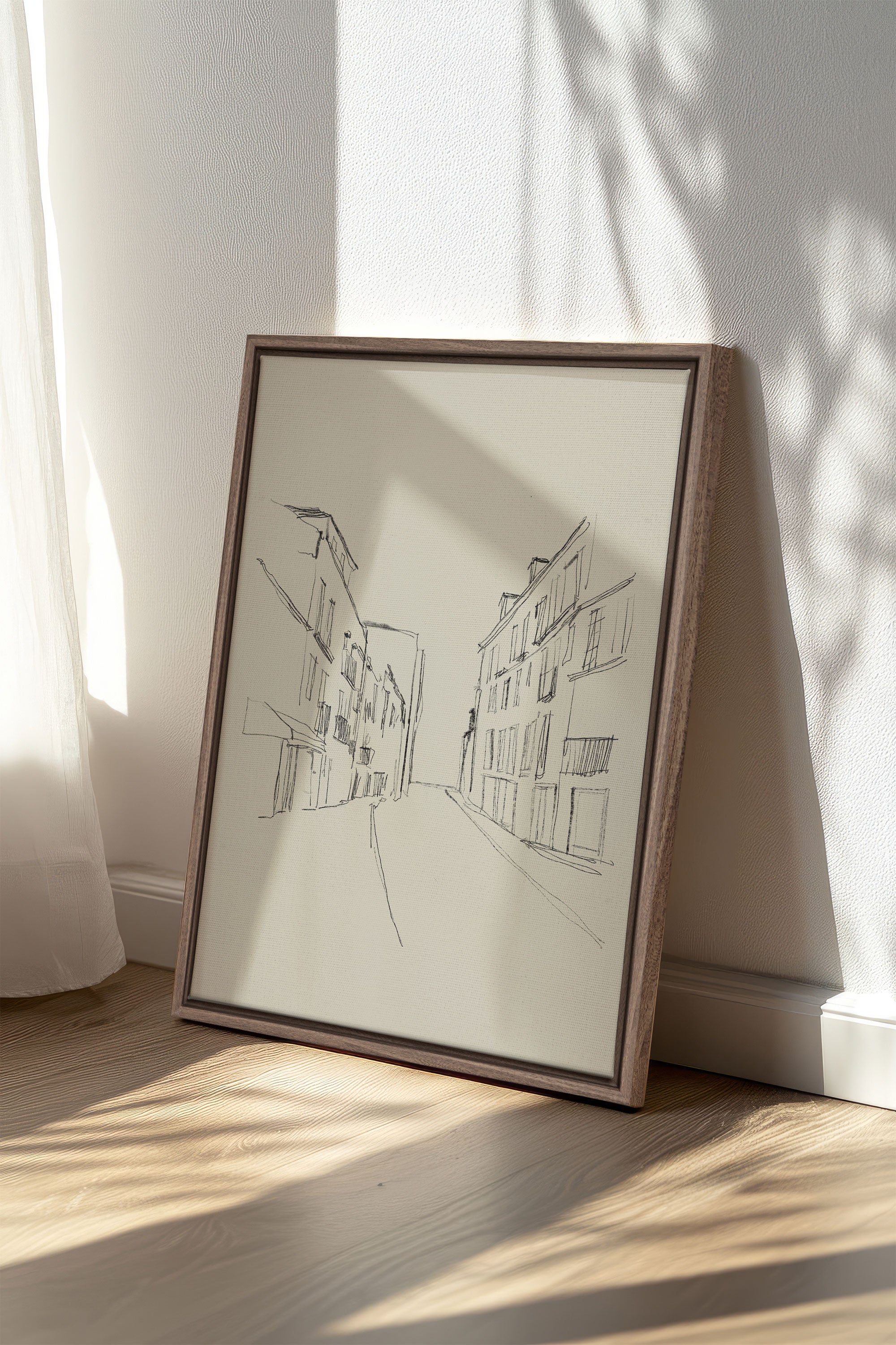 OLEKA CANVAS - ESQUISSE URBAINE, Oeuvre sur toile étirée, encadré Brun Chêne