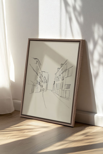 OLEKA CANVAS - ESQUISSE URBAINE, Oeuvre sur toile étirée, encadré Brun Chêne