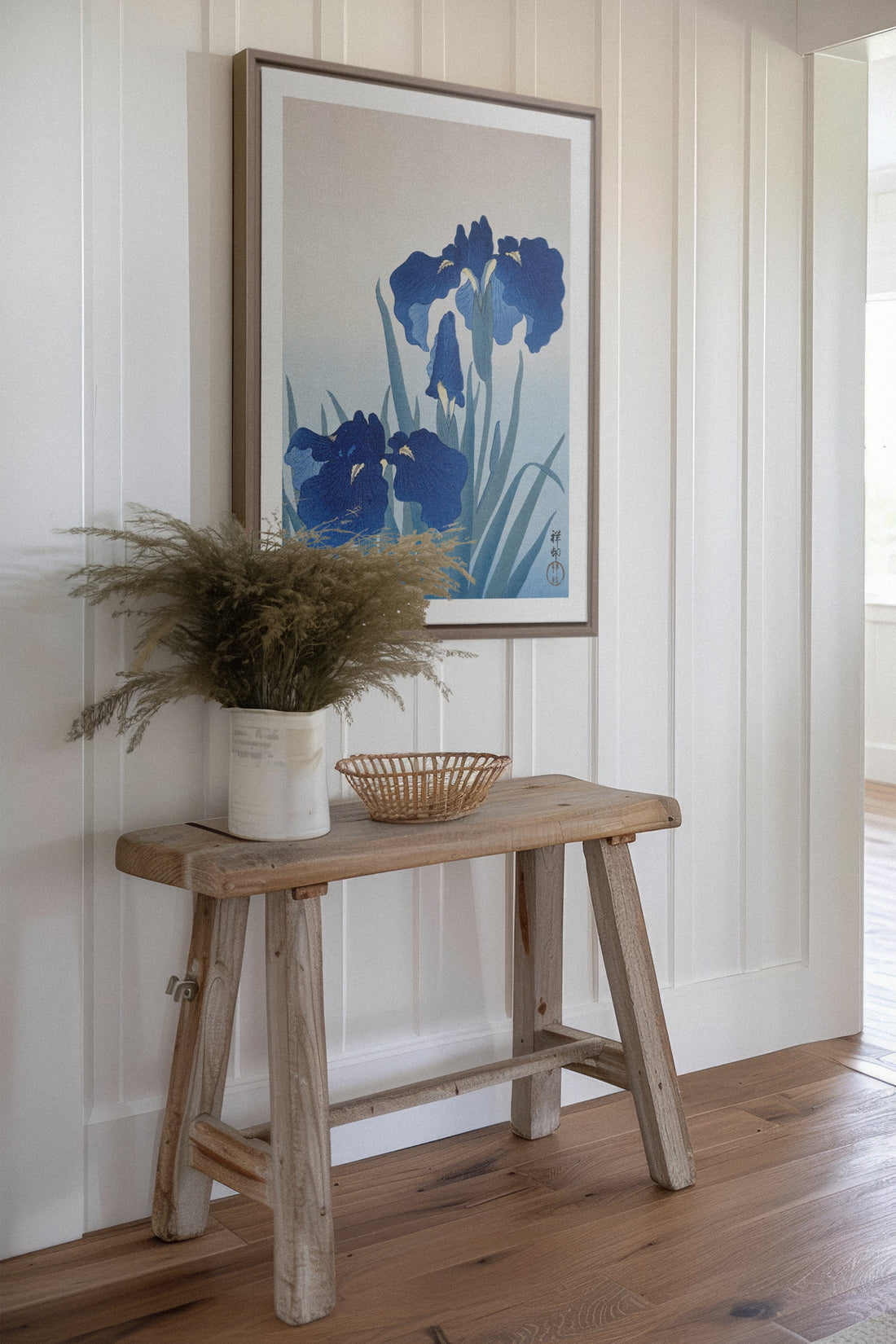 OLEKA CANVAS - IRIS FLOWERS, Oeuvre sur toile étirée, encadré Brun Chêne