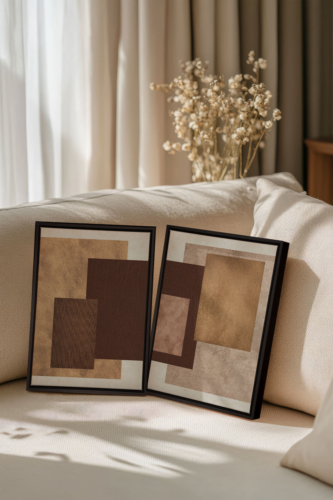 RUST &amp; LEATHER DUO, 2 Works on stretched canvas, black framed