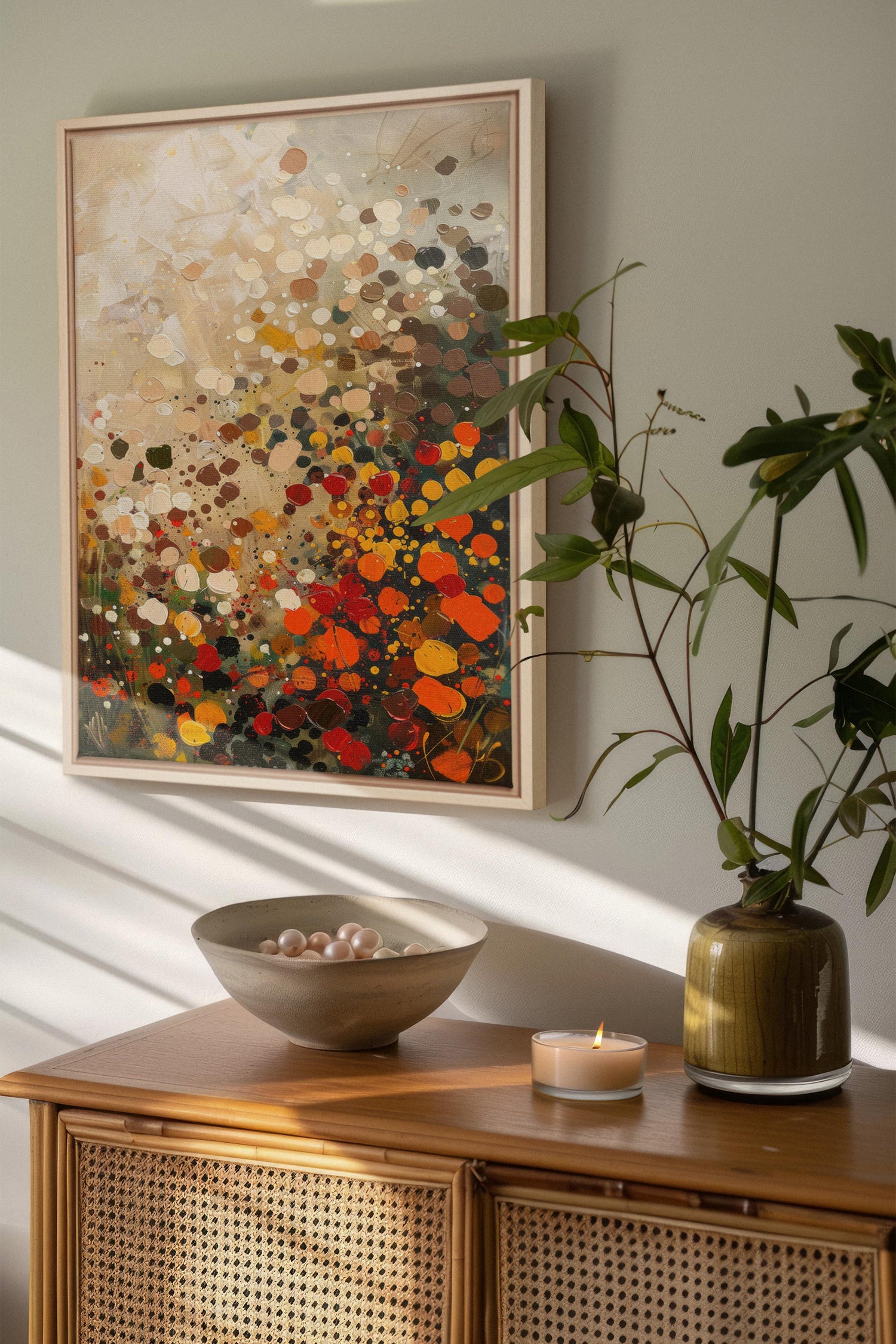 OLEKA CANVAS - EARTH &amp; FIRE, Oeuvre sur toile étirée, encadré Naturel Clair