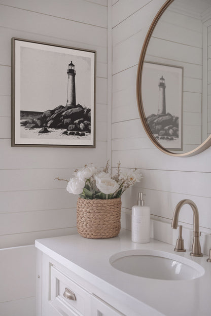 OLEKA CANVAS - ROCKY SHORE LIGHT, Oeuvre sur toile étirée, encadré Brun Chêne