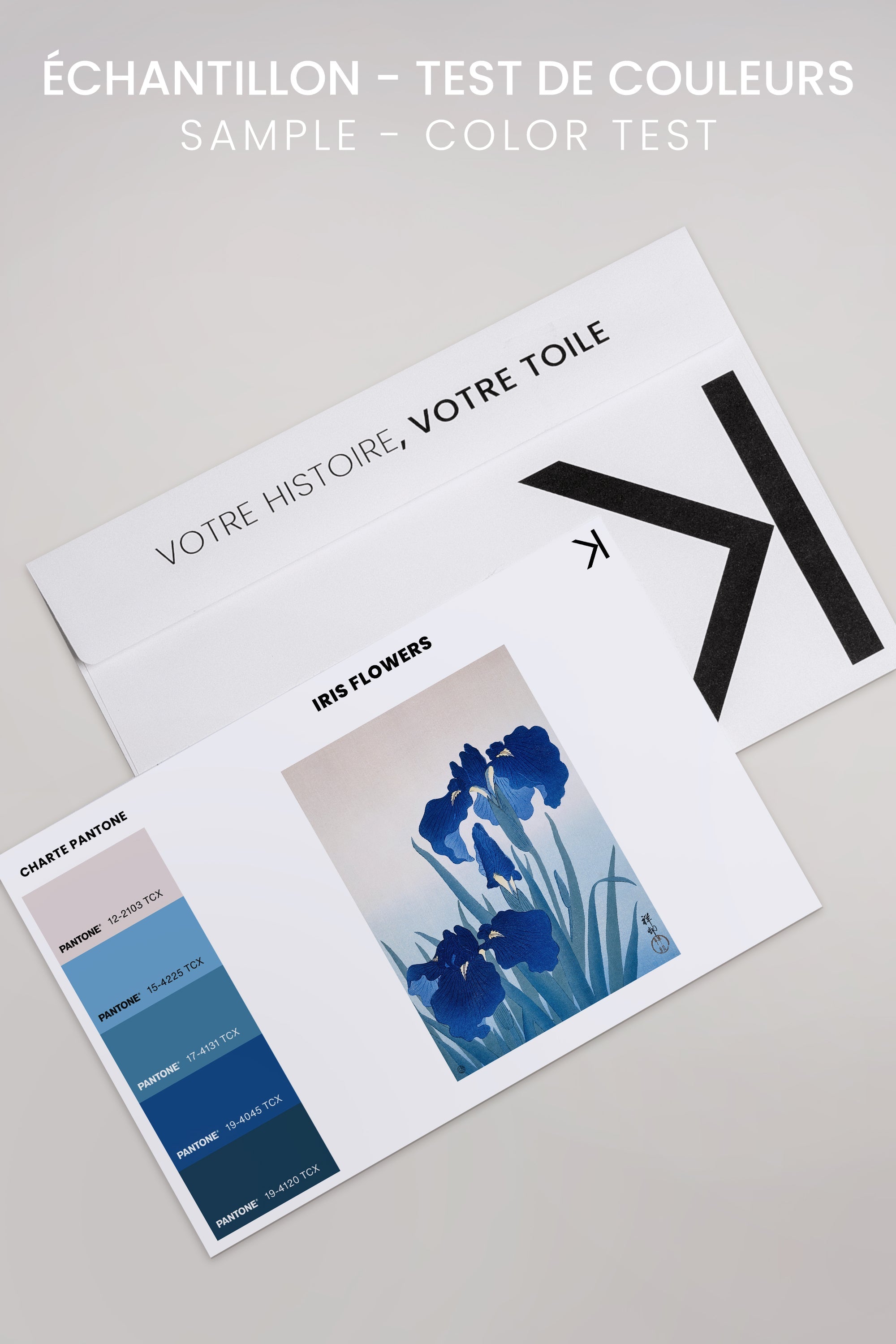 OLEKA CANVAS - IRIS FLOWERS, Oeuvre sur toile étirée, encadré Brun Noyer