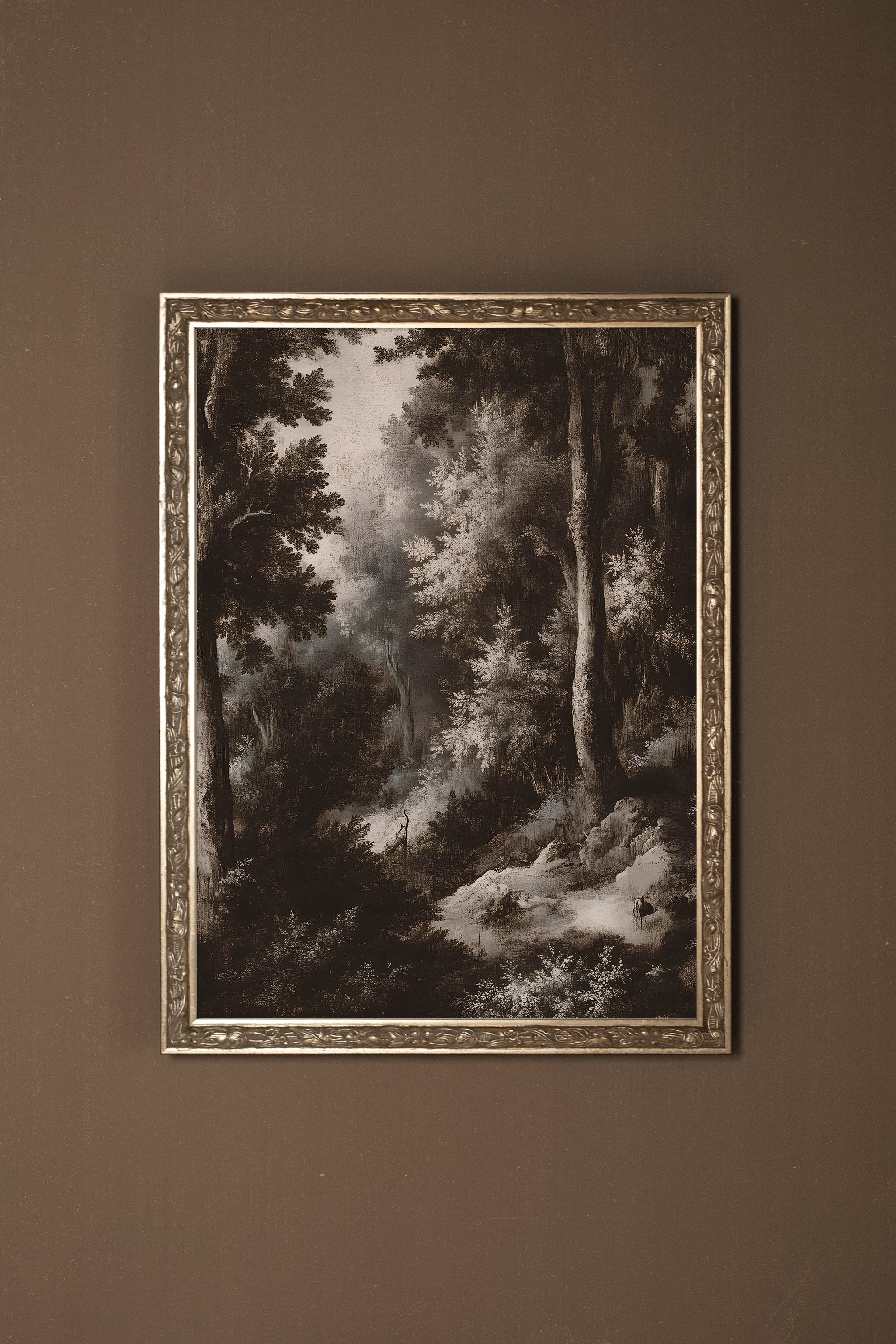 FORÊT OUBLIÉE, Artwork on rigid canvas, framed Vintage Silver