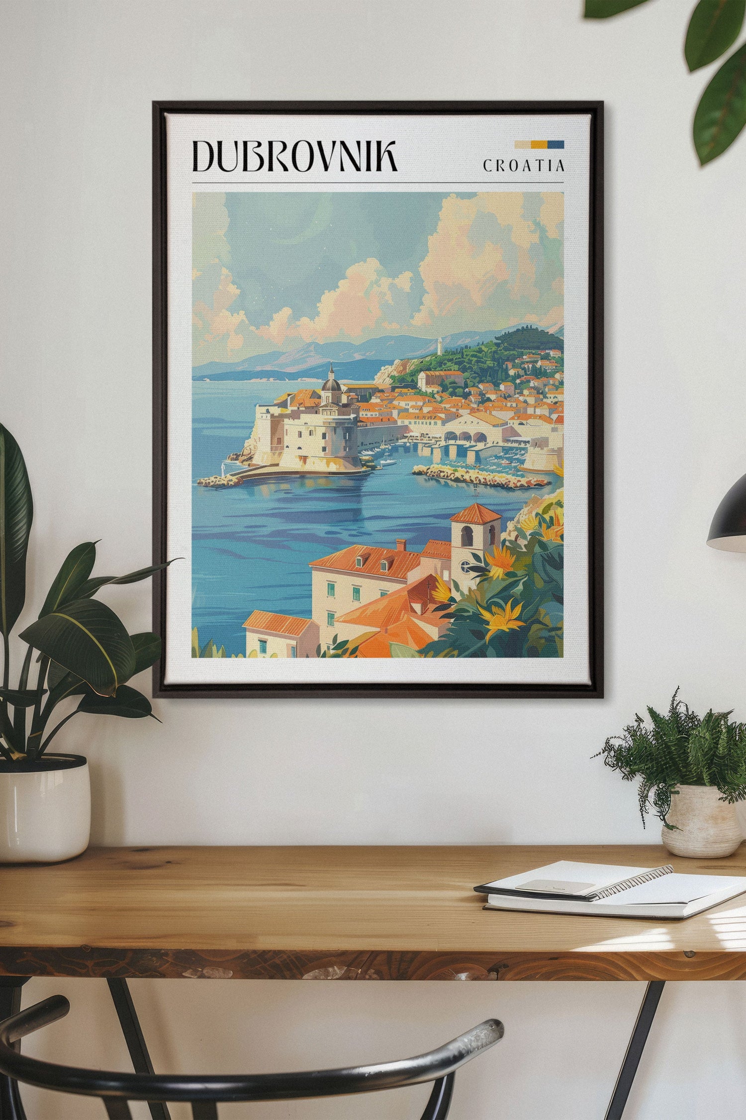 OLEKA CANVAS - Dubrovnik, Oeuvre sur toile étirée, encadré Noir