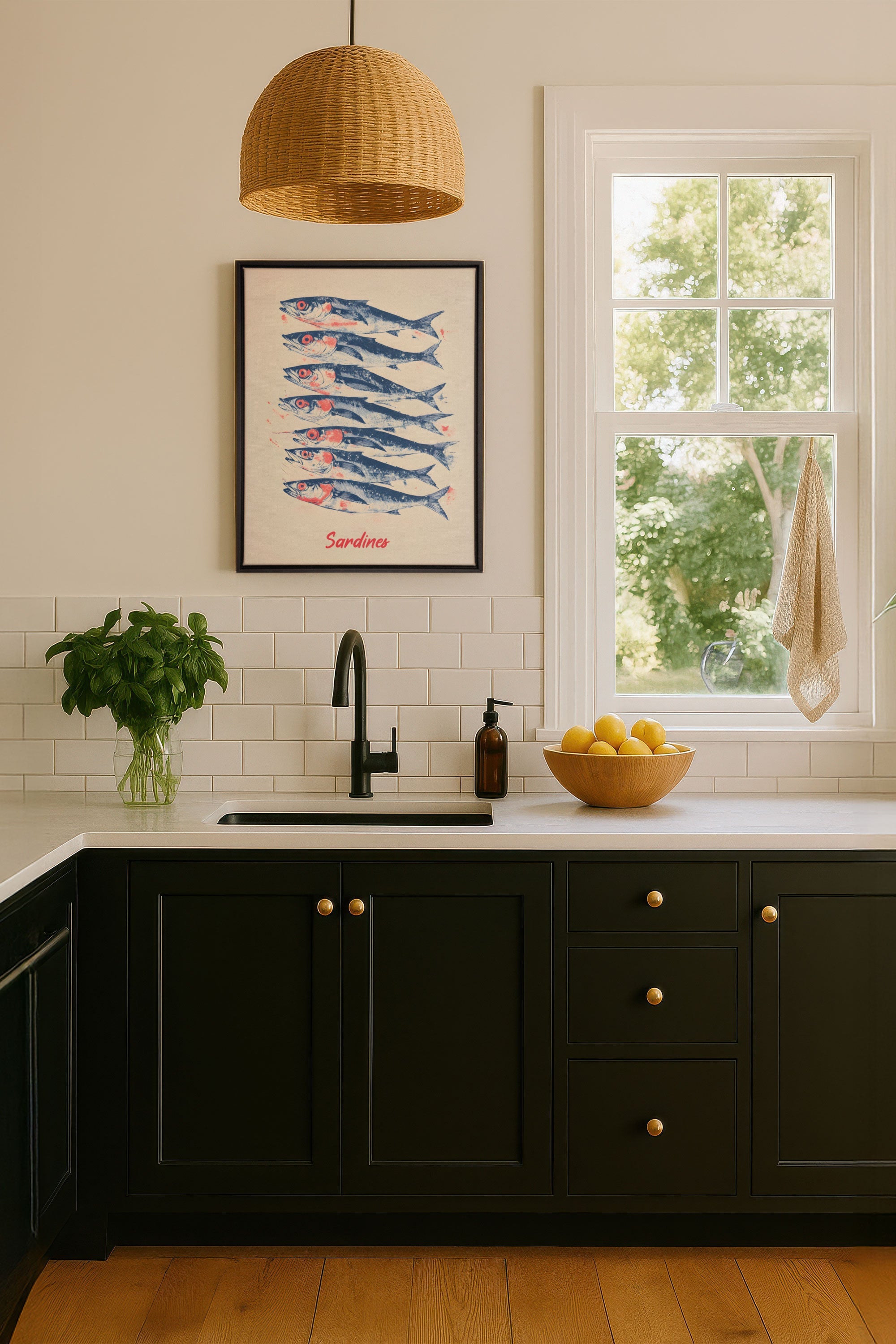 OLEKA CANVAS - SARDINES, Oeuvre sur toile étirée, encadré Noir