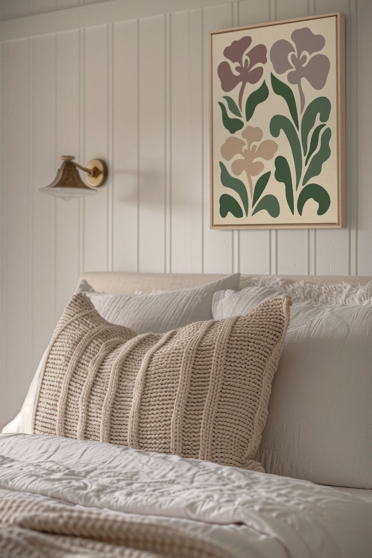 OLEKA CANVAS - BEIGE PETALS, Oeuvre sur toile étirée, encadré Naturel Clair