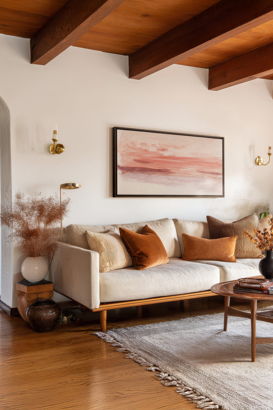 SABLE ROSÉ, Oeuvre sur toile étirée, encadré Brun Noyer