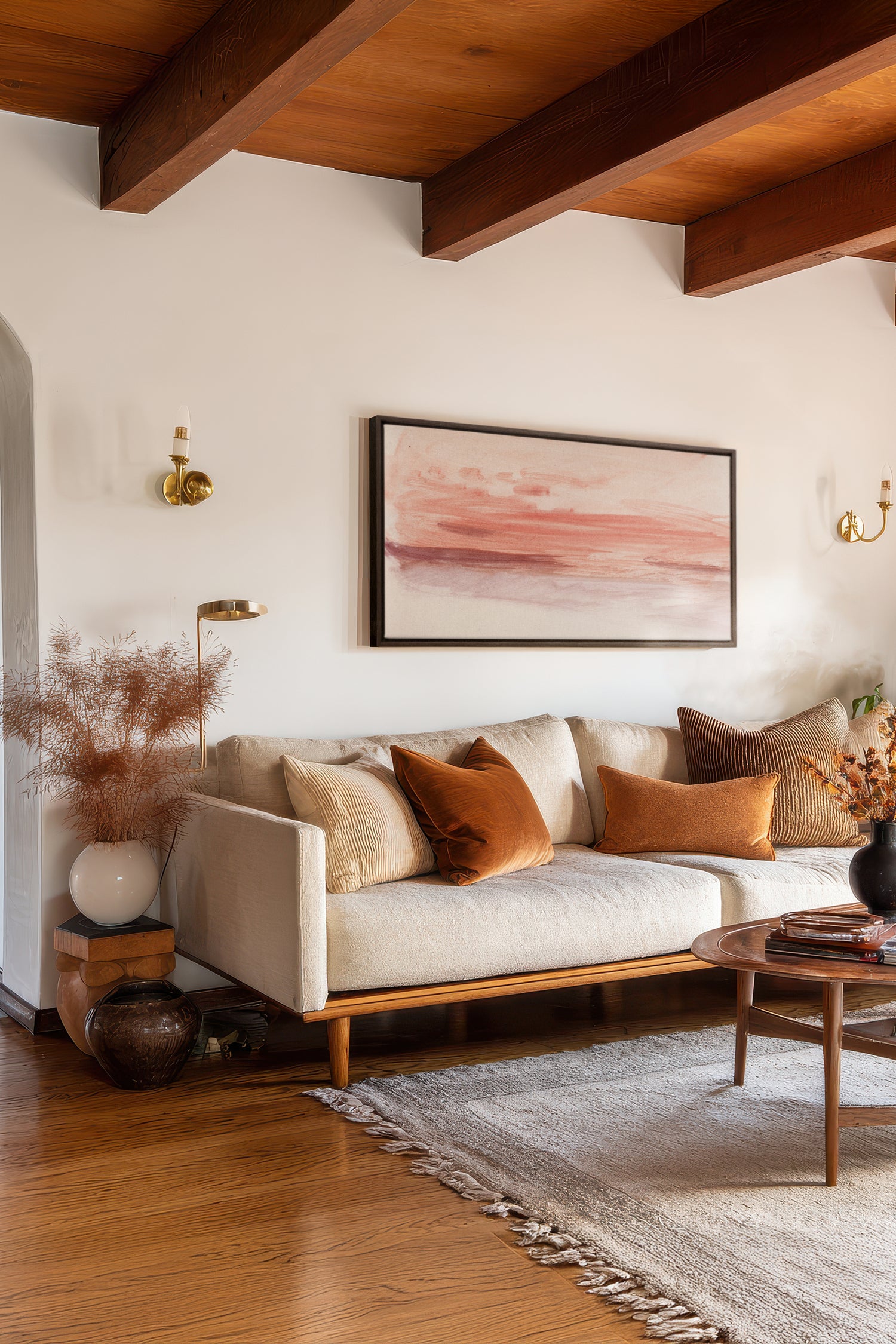 SABLE ROSÉ, Oeuvre sur toile étirée, encadré Brun Noyer