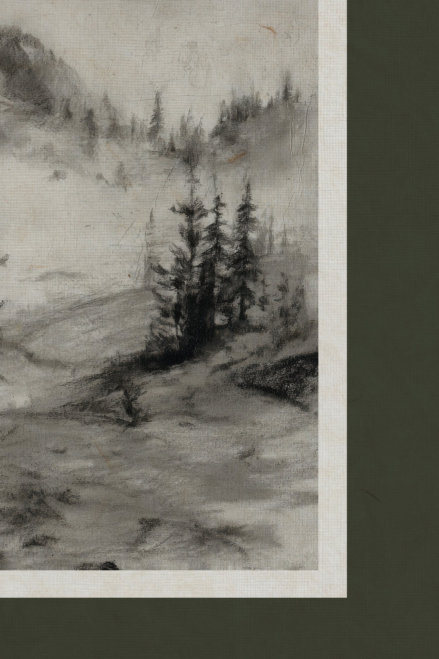 MISTY HEIGHTS, Artwork on rigid canvas, framed Vintage Silver